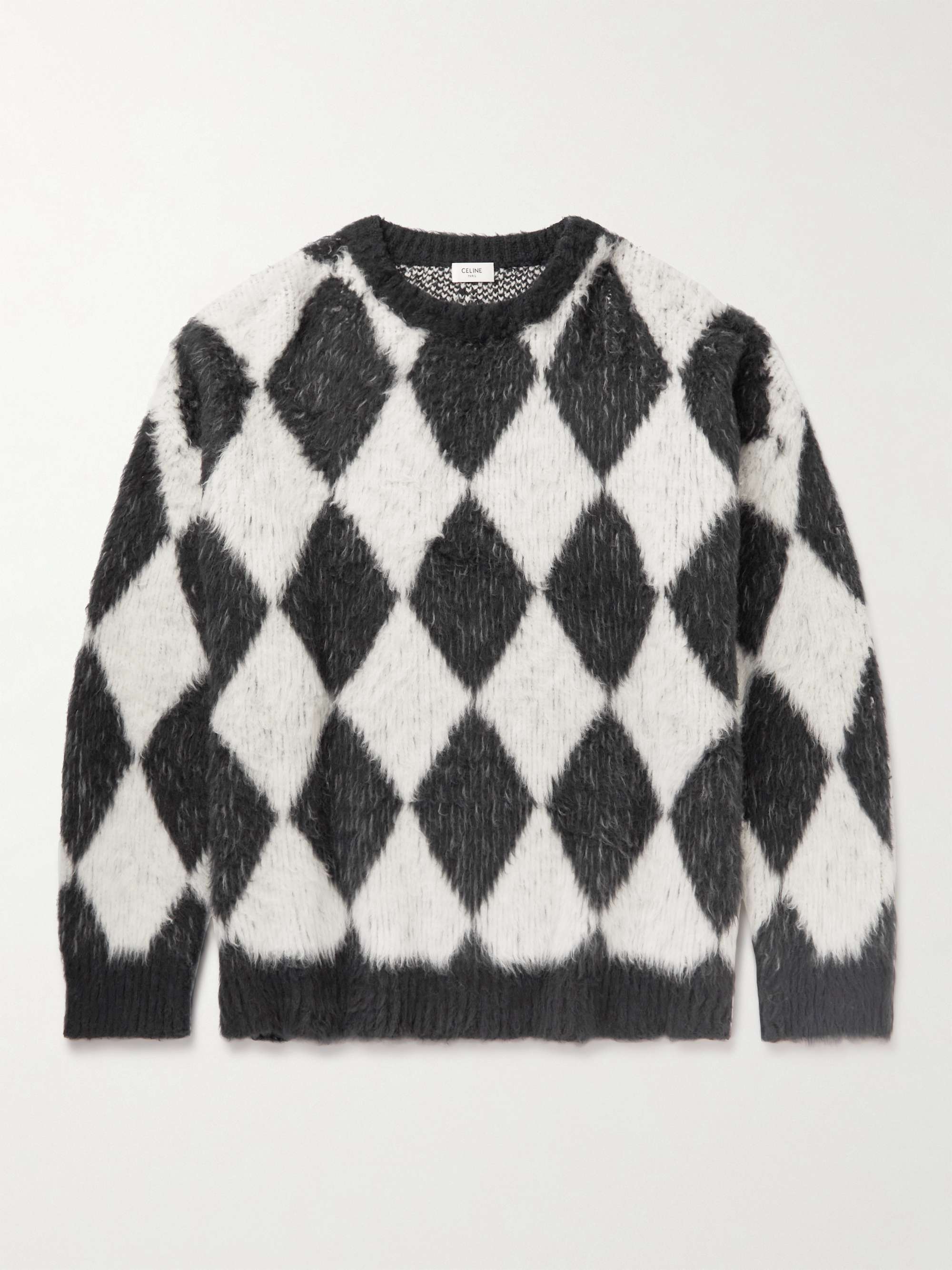 CELINE HOMME Argyle Brushed Cotton-Blend Sweater