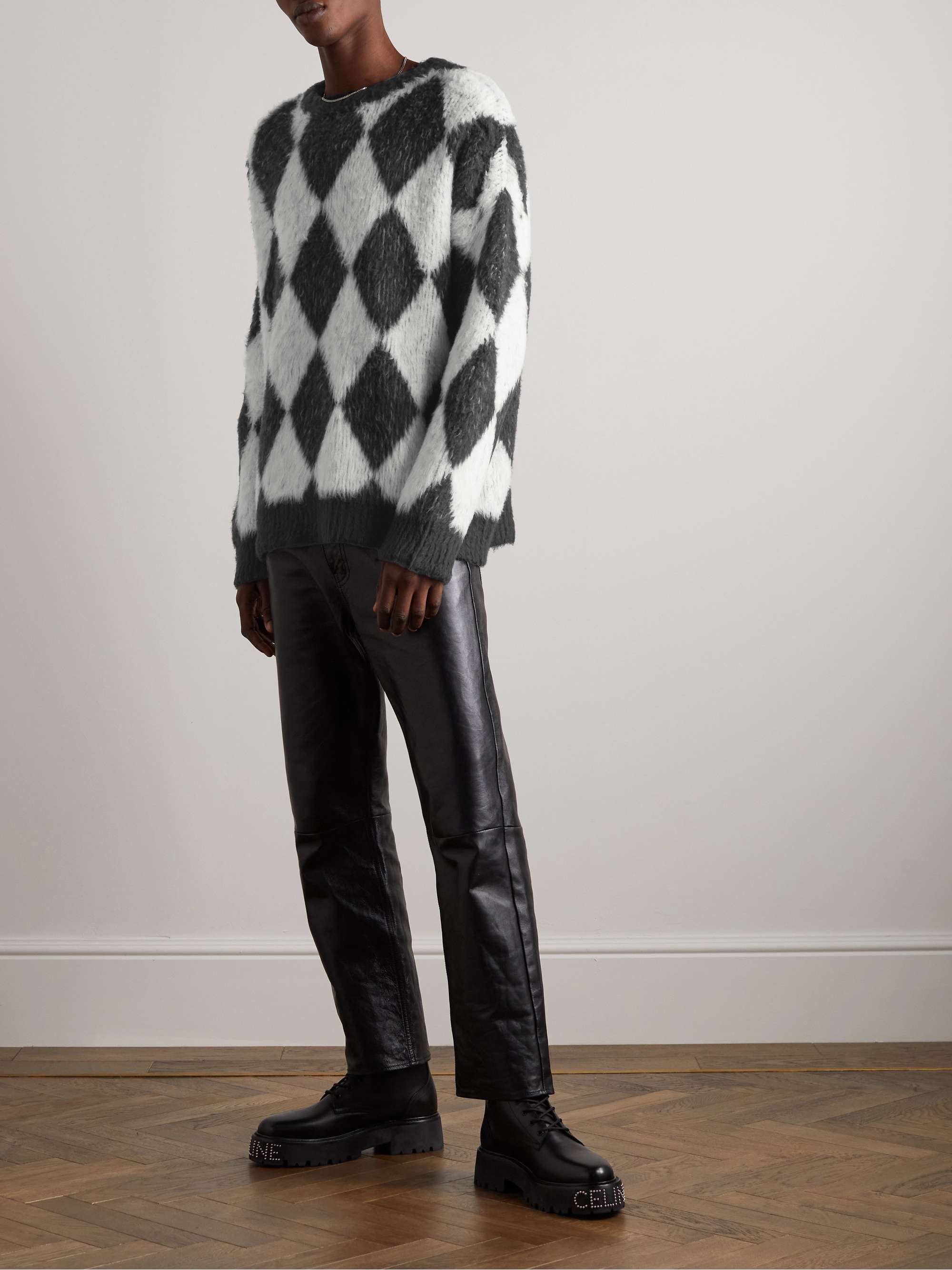 CELINE HOMME Argyle Brushed Cotton-Blend Sweater