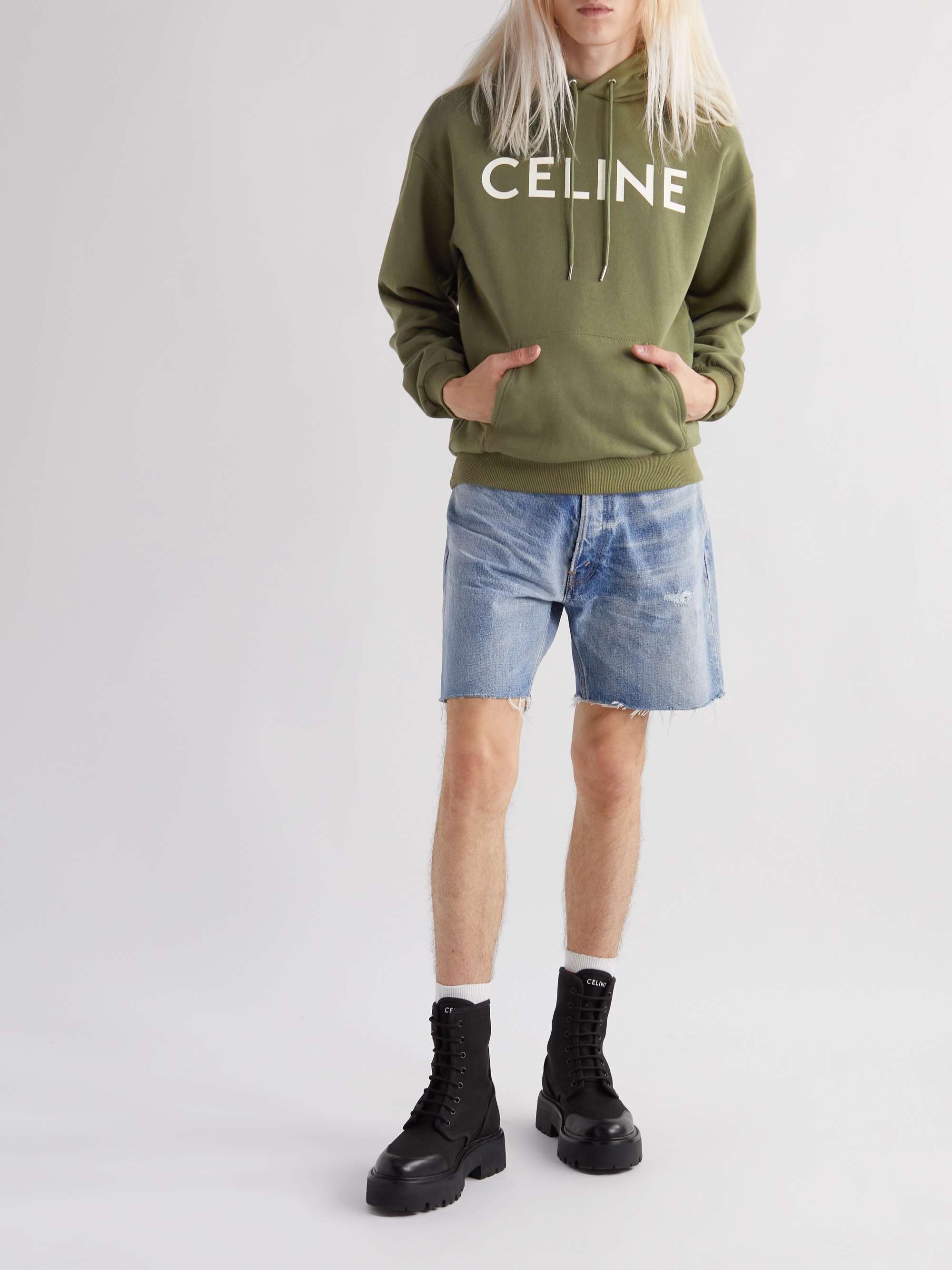 CELINE Logo-Print Cotton-Blend Jersey Hoodie