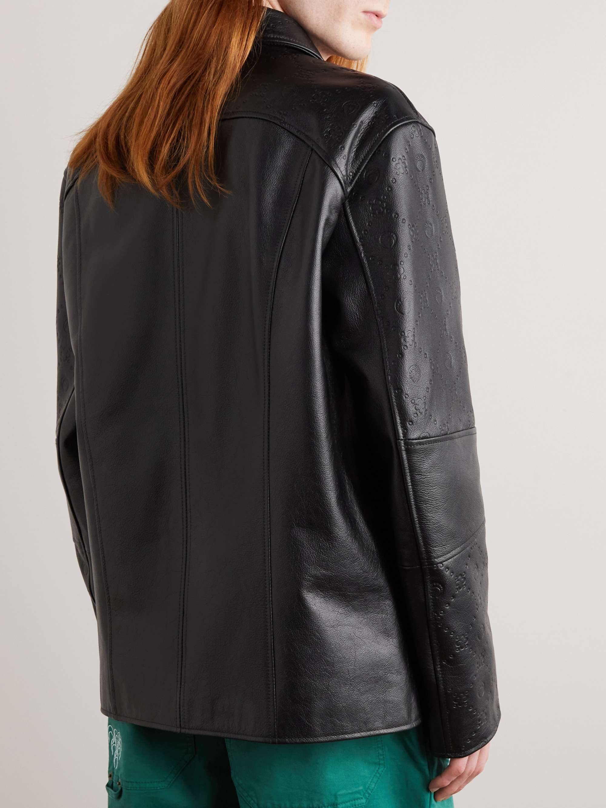 Marine Serre Embossed Monogram Leather Jacket In Black