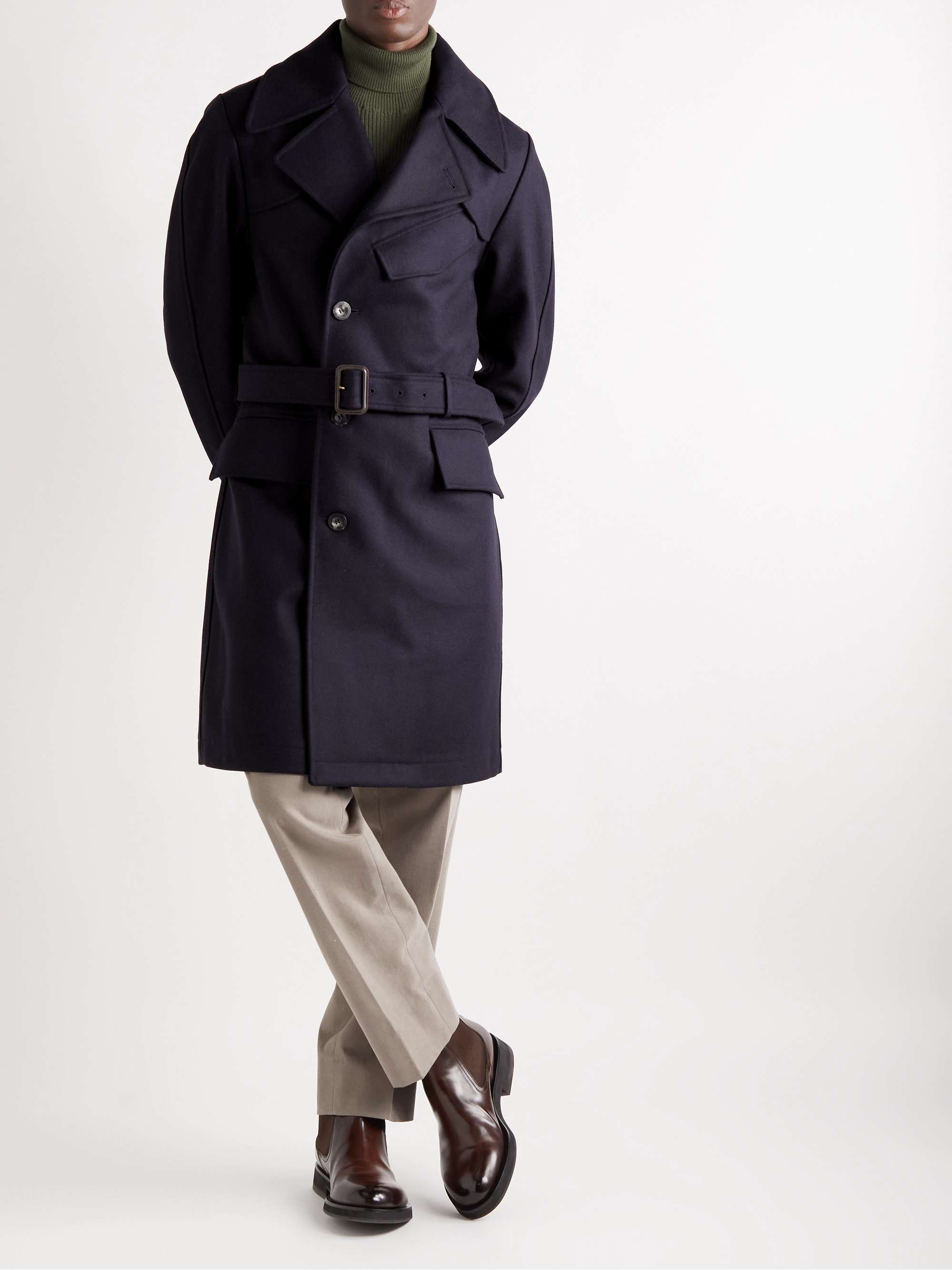 PRIVATE WHITE V.C. Belted Melton Wool Trench Coat for Men | MR PORTER