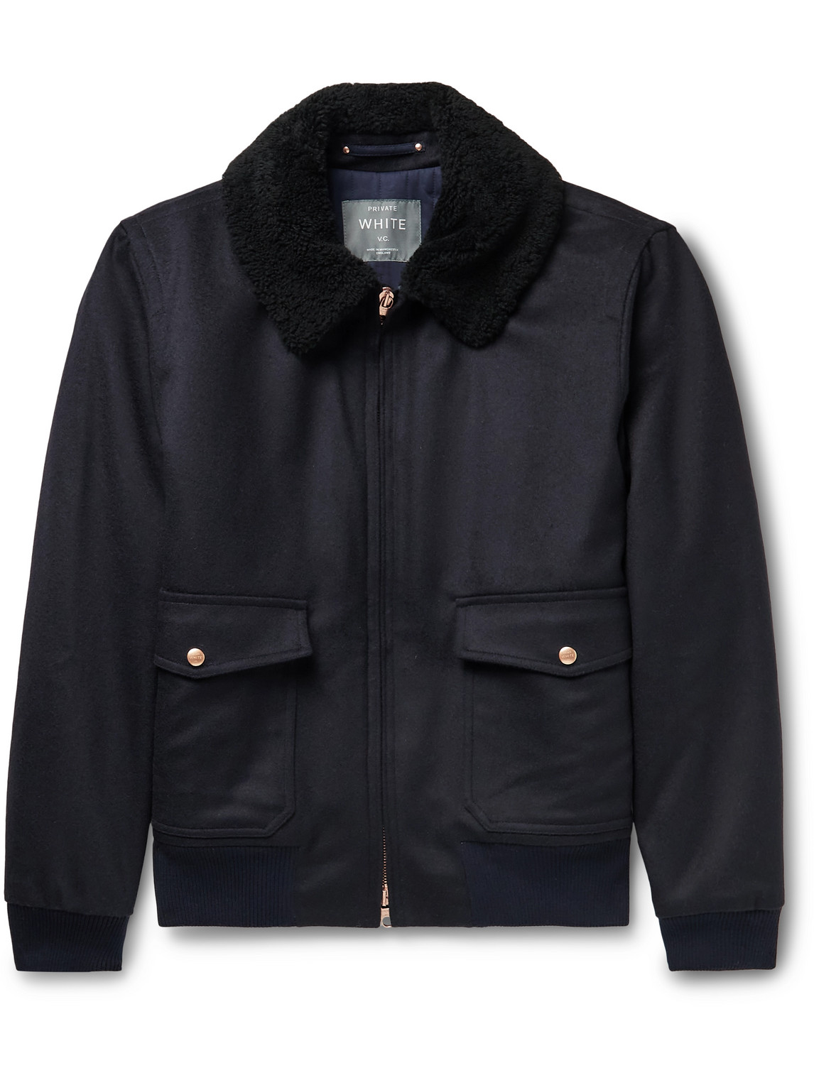 PRIVATE WHITE V.C. THE PILOT'S SHEARLING-TRIMMED WOOL BOMBER JACKET