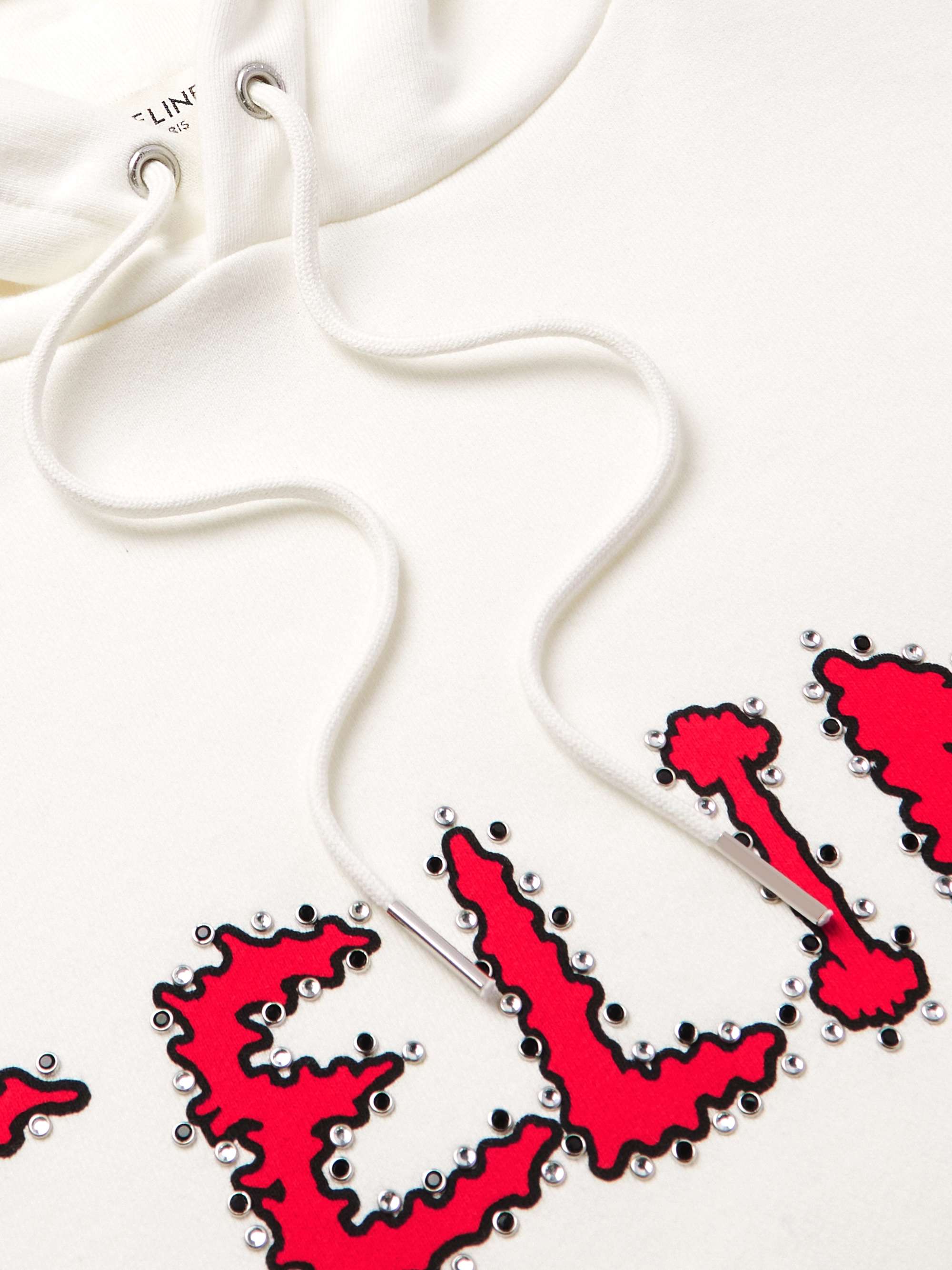 CELINE HOMME Logo-Print Embellished Cotton-Jersey Hoodie