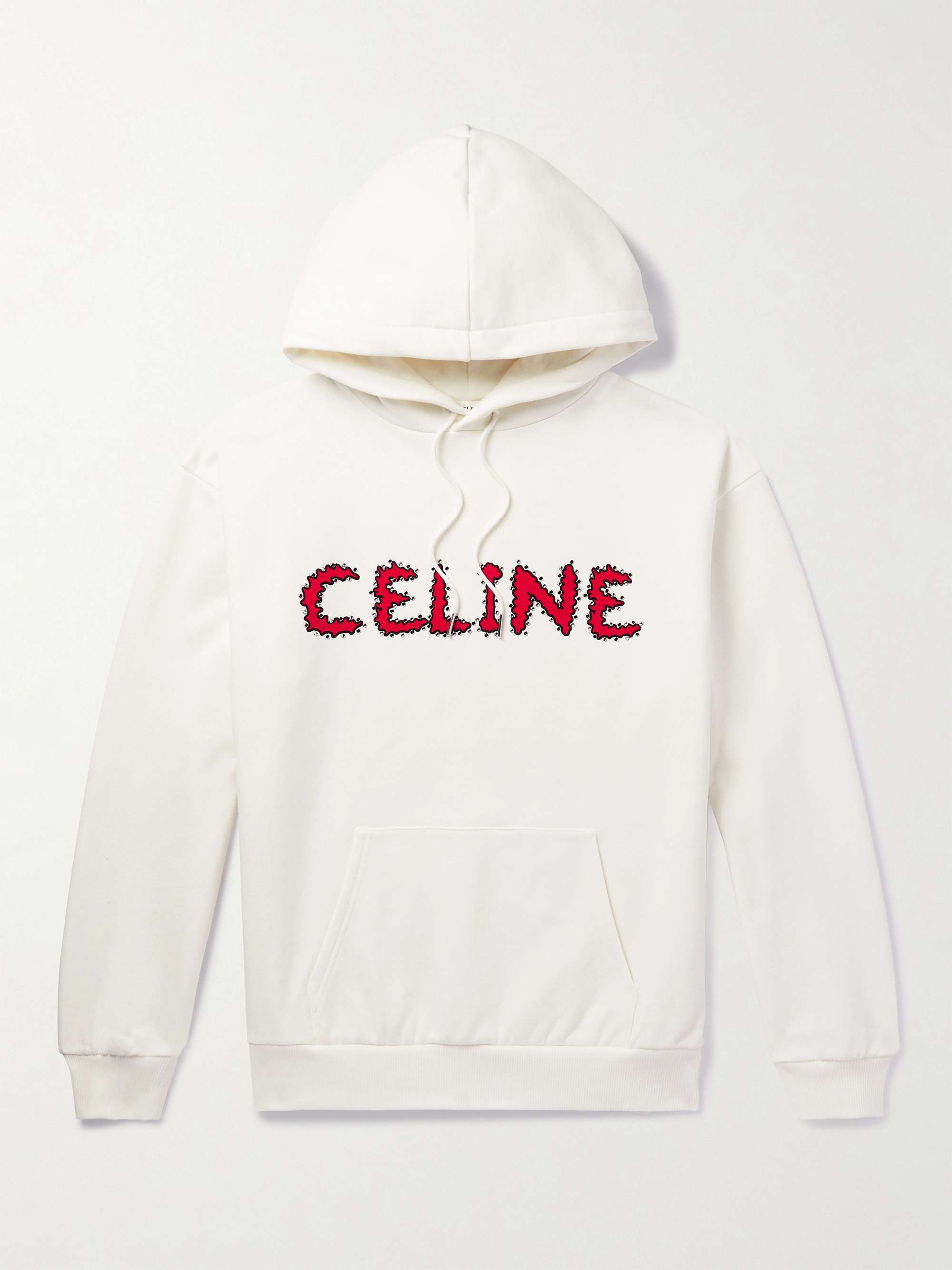CELINE Logo-Print Embellished Cotton-Jersey Hoodie