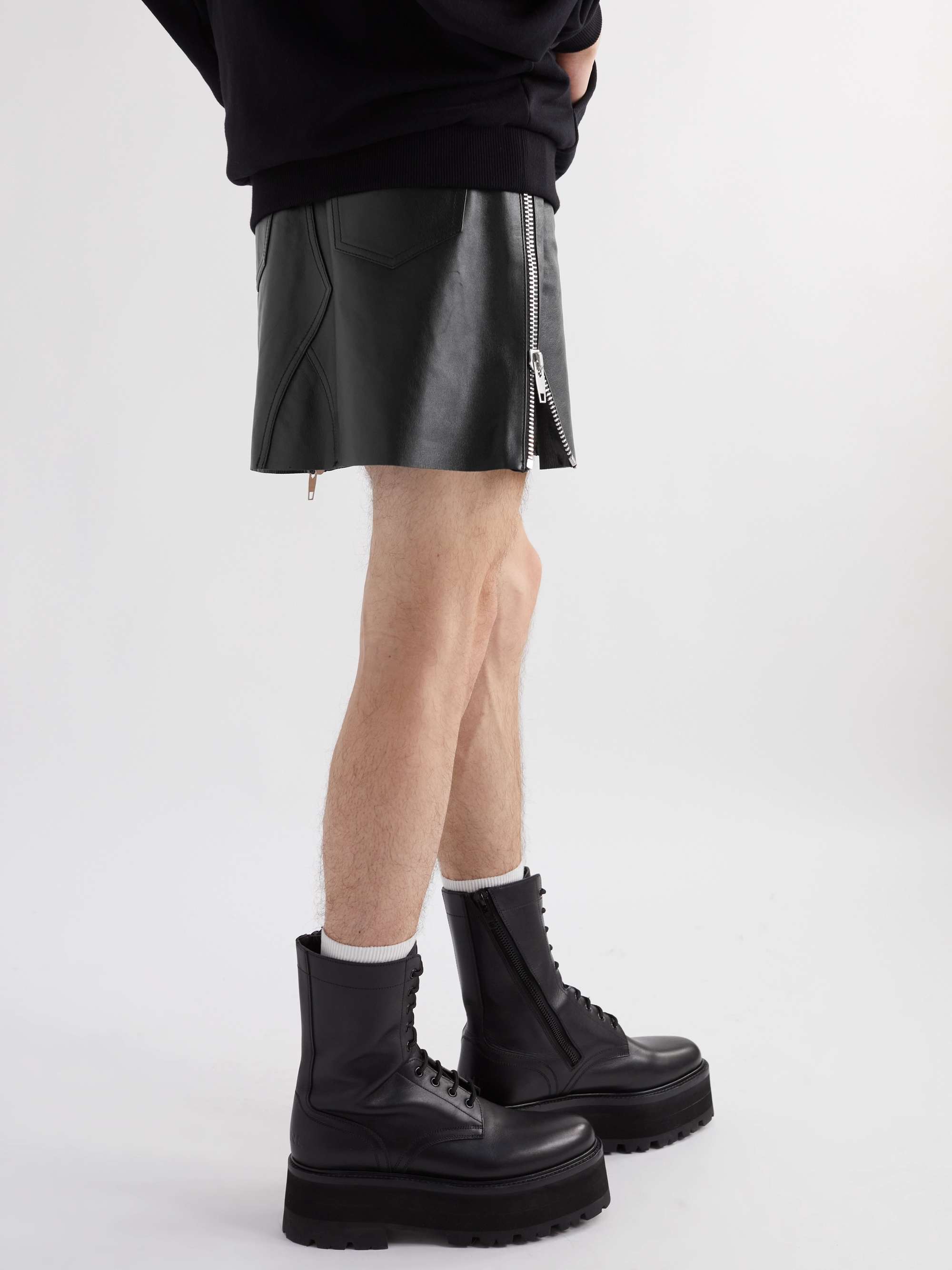 CELINE HOMME Buckled Leather Skirt
