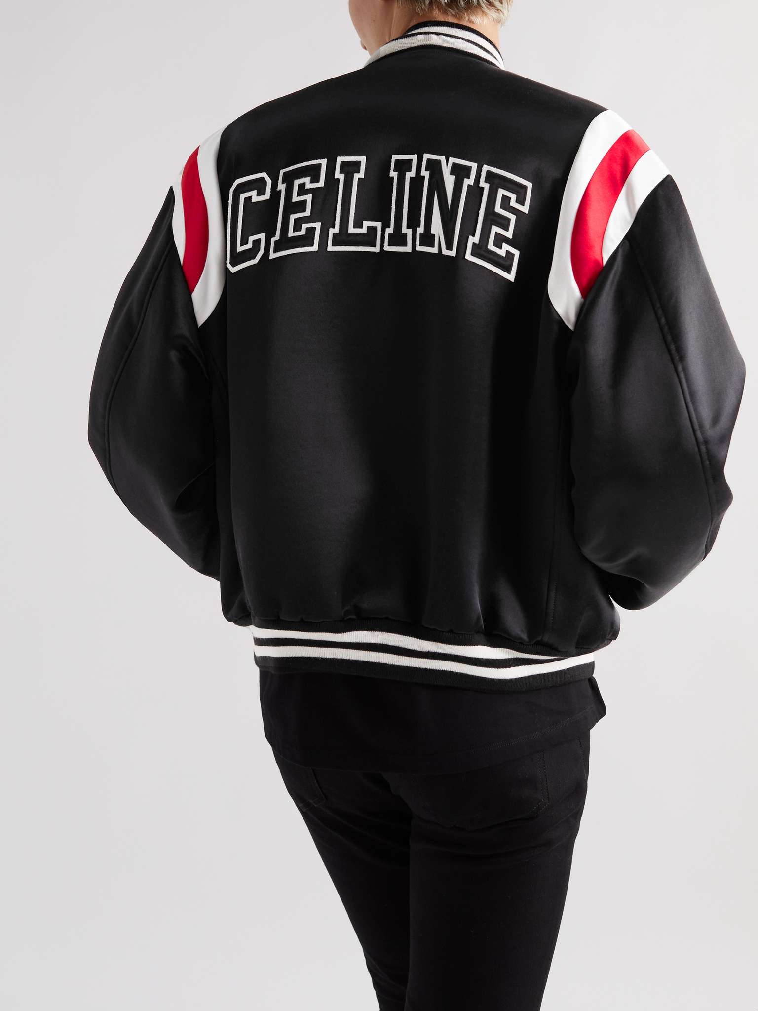 CELINE HOMME Teddy LogoAppliquéd Satin Varsity Jacket for Men MR PORTER
