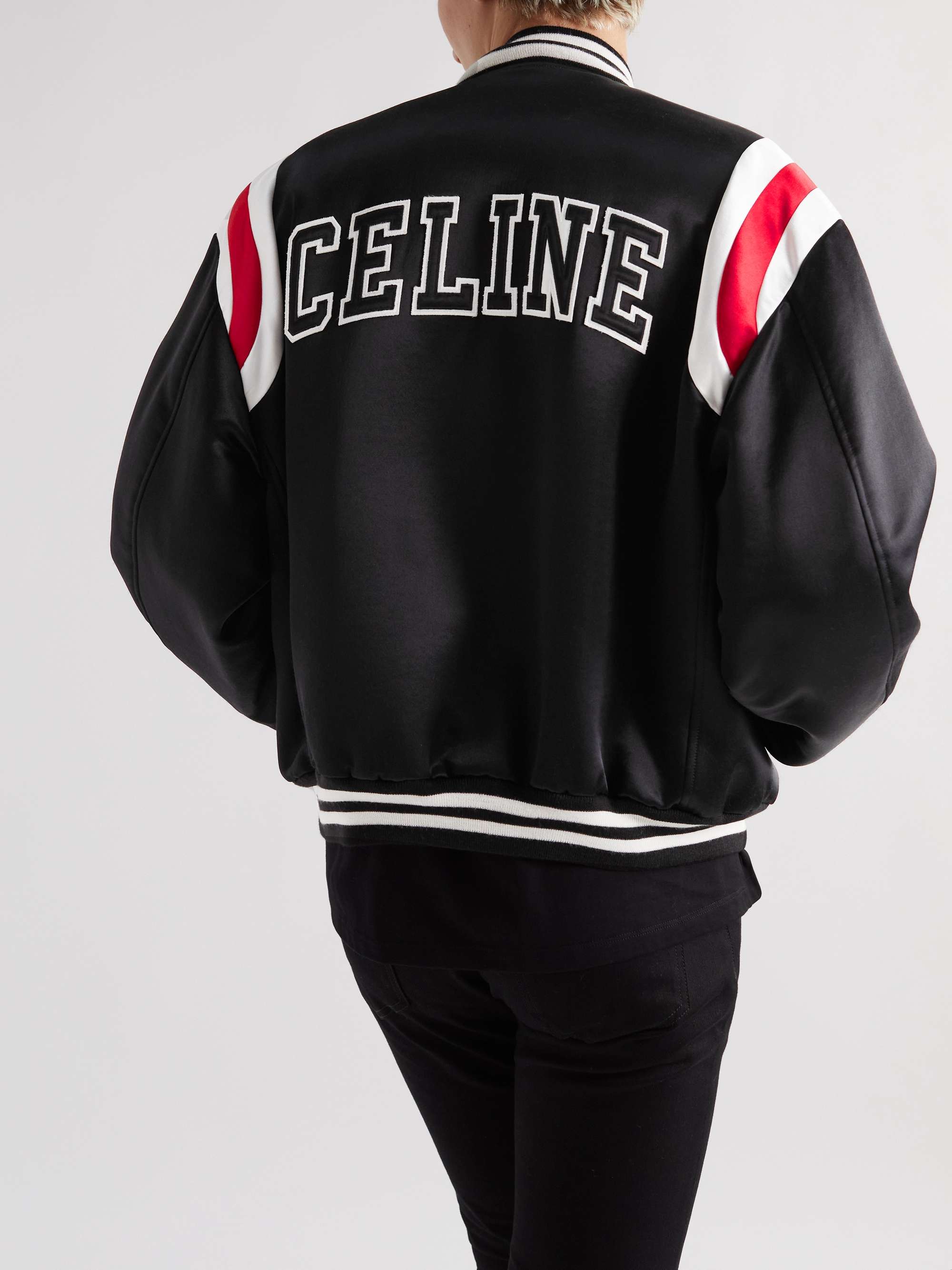 CELINE HOMME Teddy Logo-Appliquéd Satin Varsity Jacket
