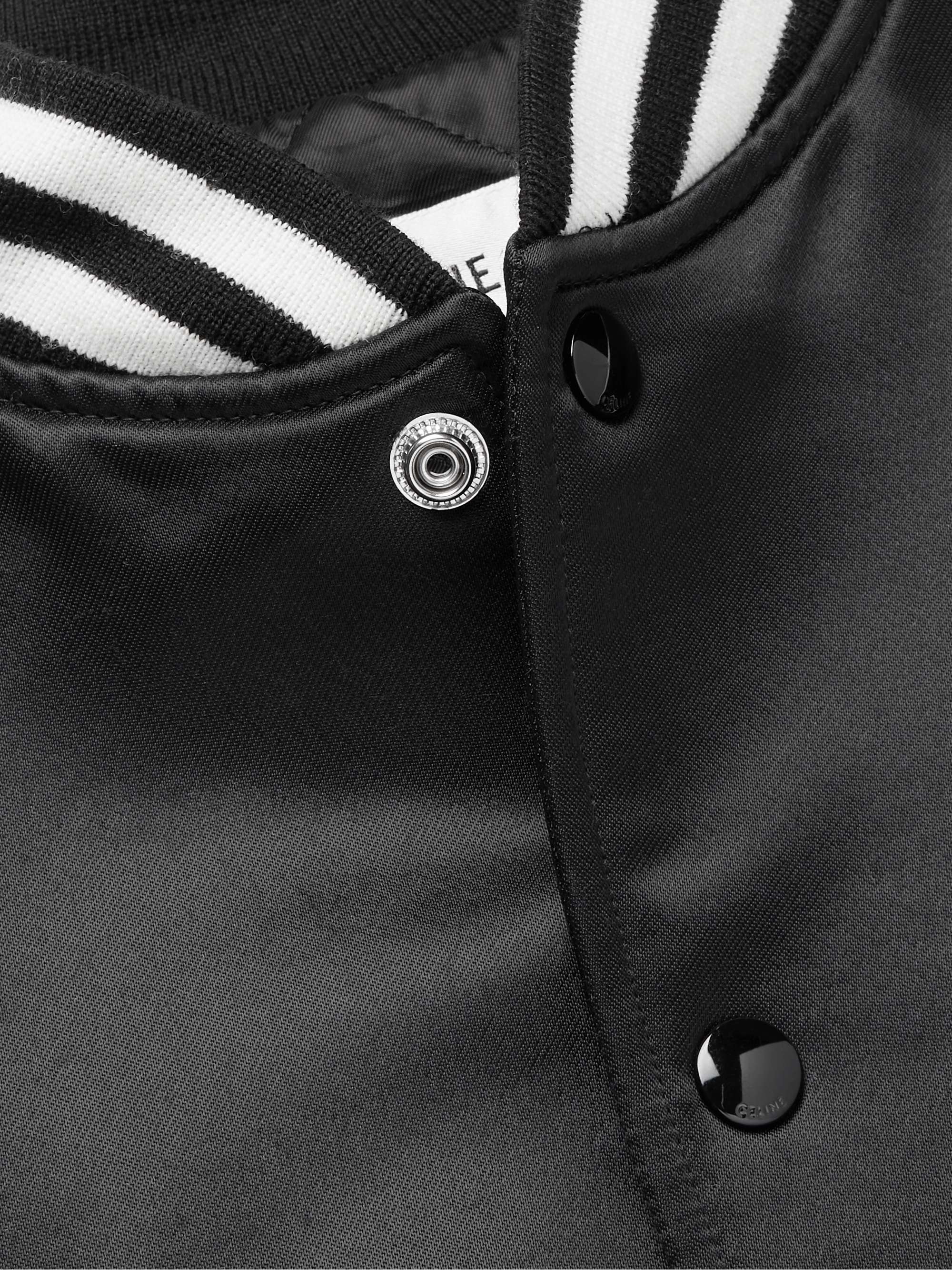 CELINE HOMME Teddy Logo-Appliquéd Satin Varsity Jacket