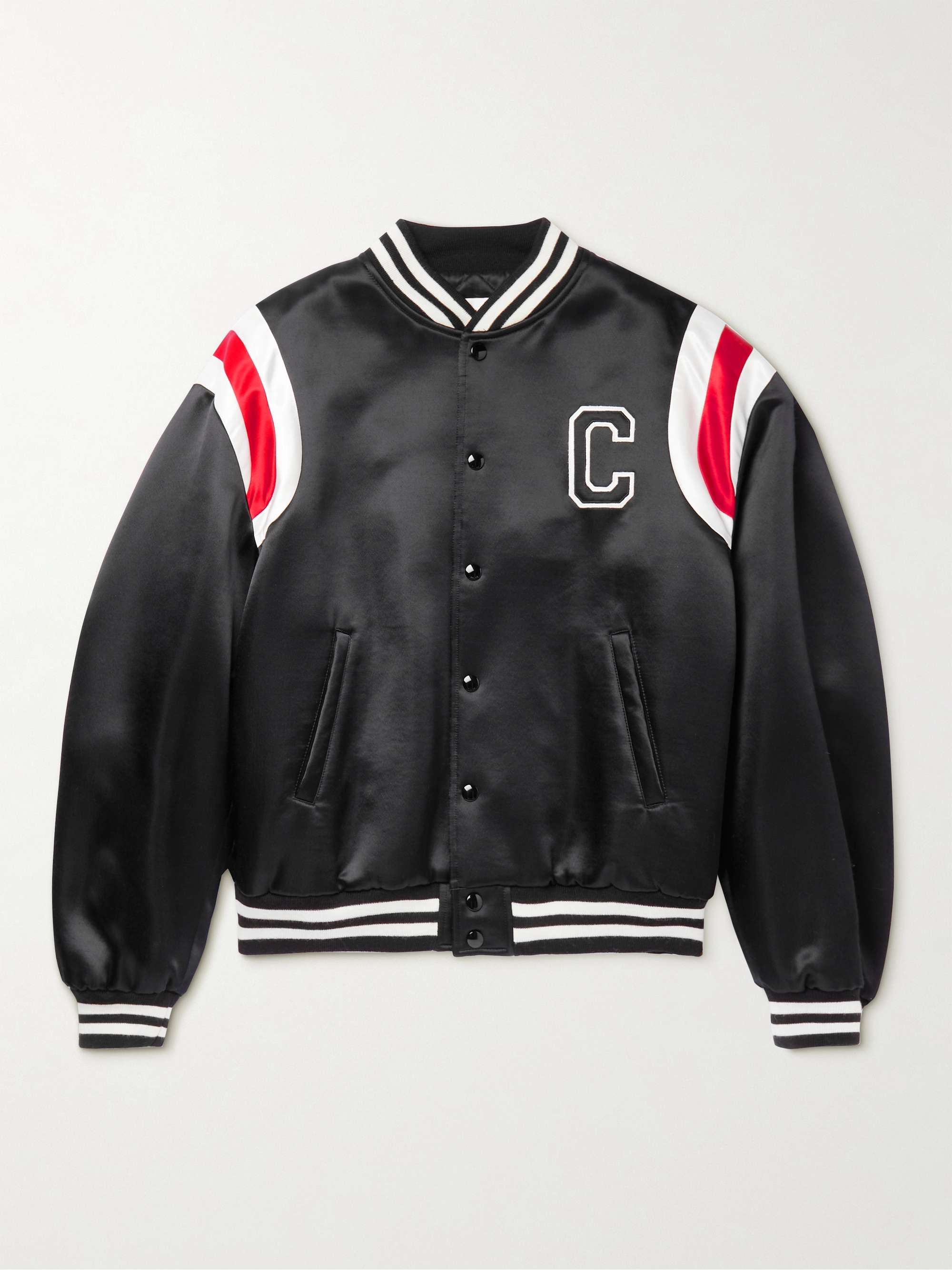 CELINE HOMME Teddy Logo-Appliquéd Satin Varsity Jacket for Men | MR PORTER