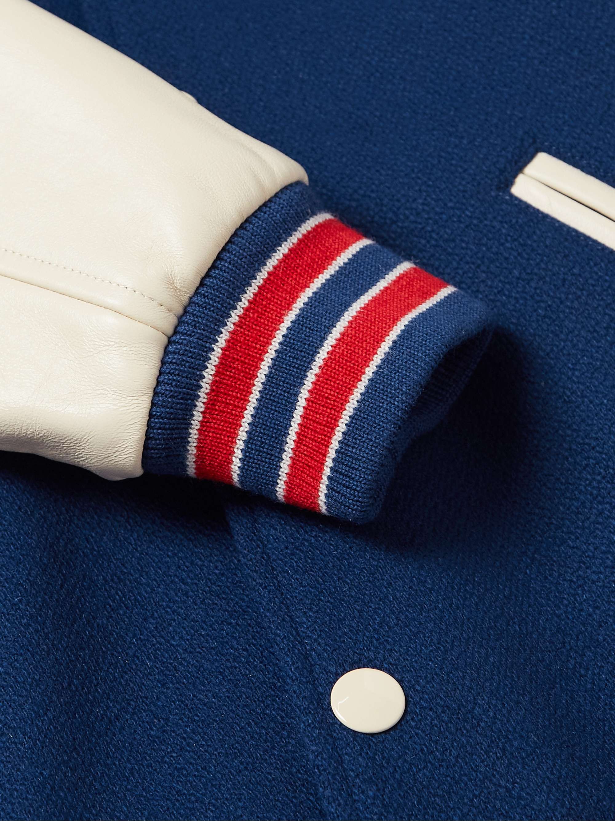 CELINE HOMME Logo-Appliquéd Wool-Blend and Leather Varsity Jacket