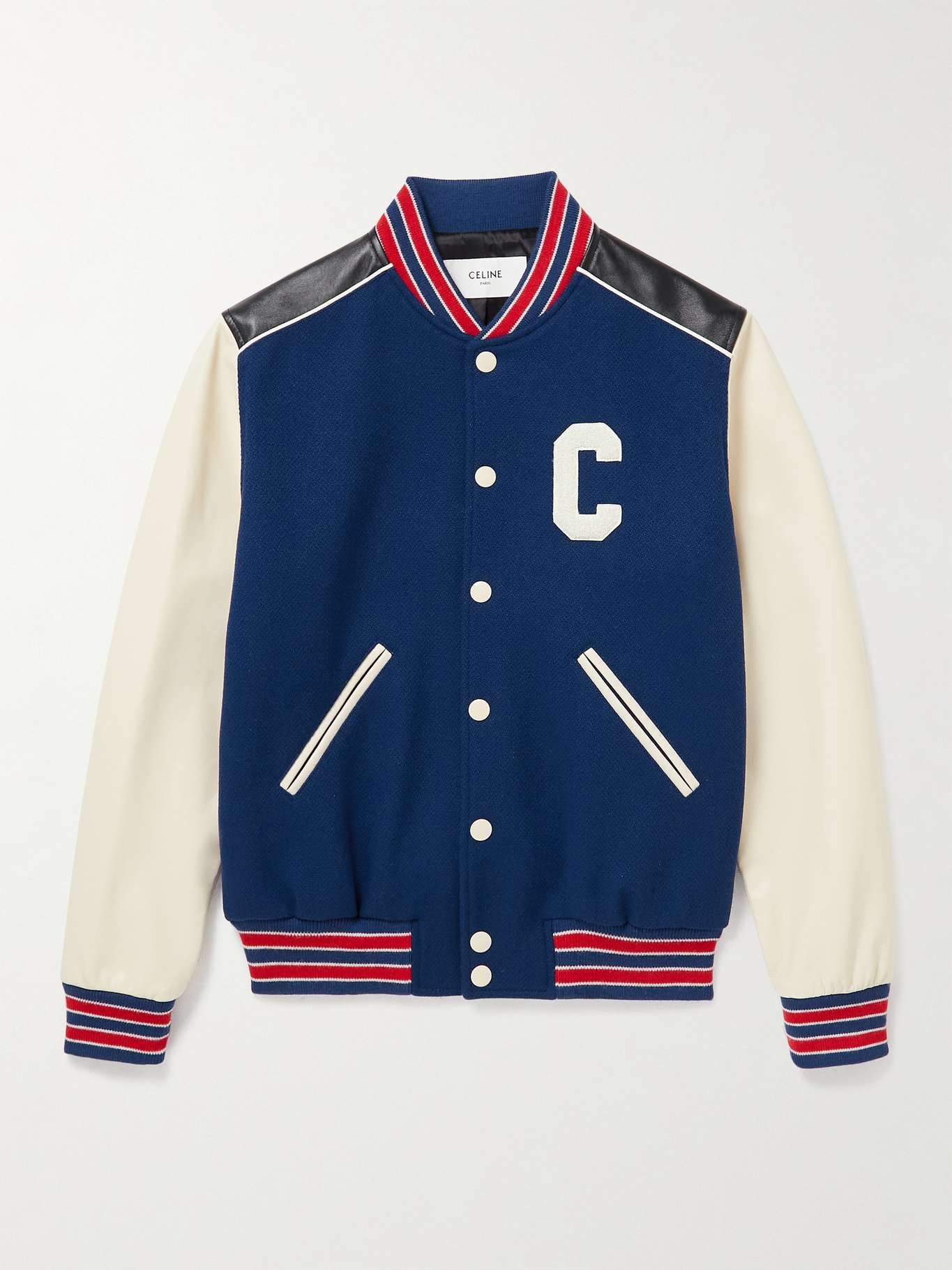 CELINE HOMME Logo-Appliquéd Wool-Blend and Leather Varsity Jacket for ...