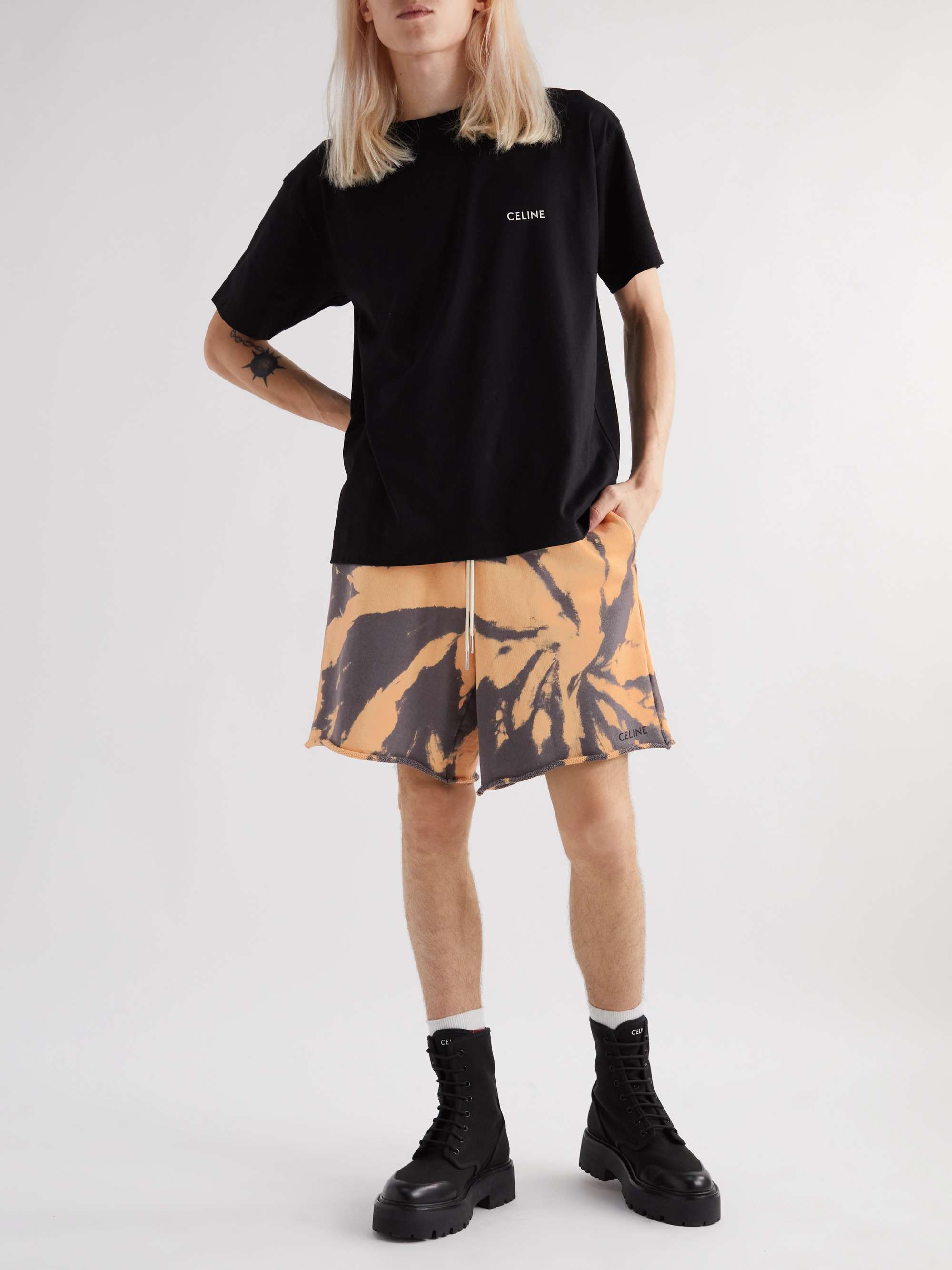 CELINE HOMME Tie-Dyed Cotton-Jersey Drawstring Shorts