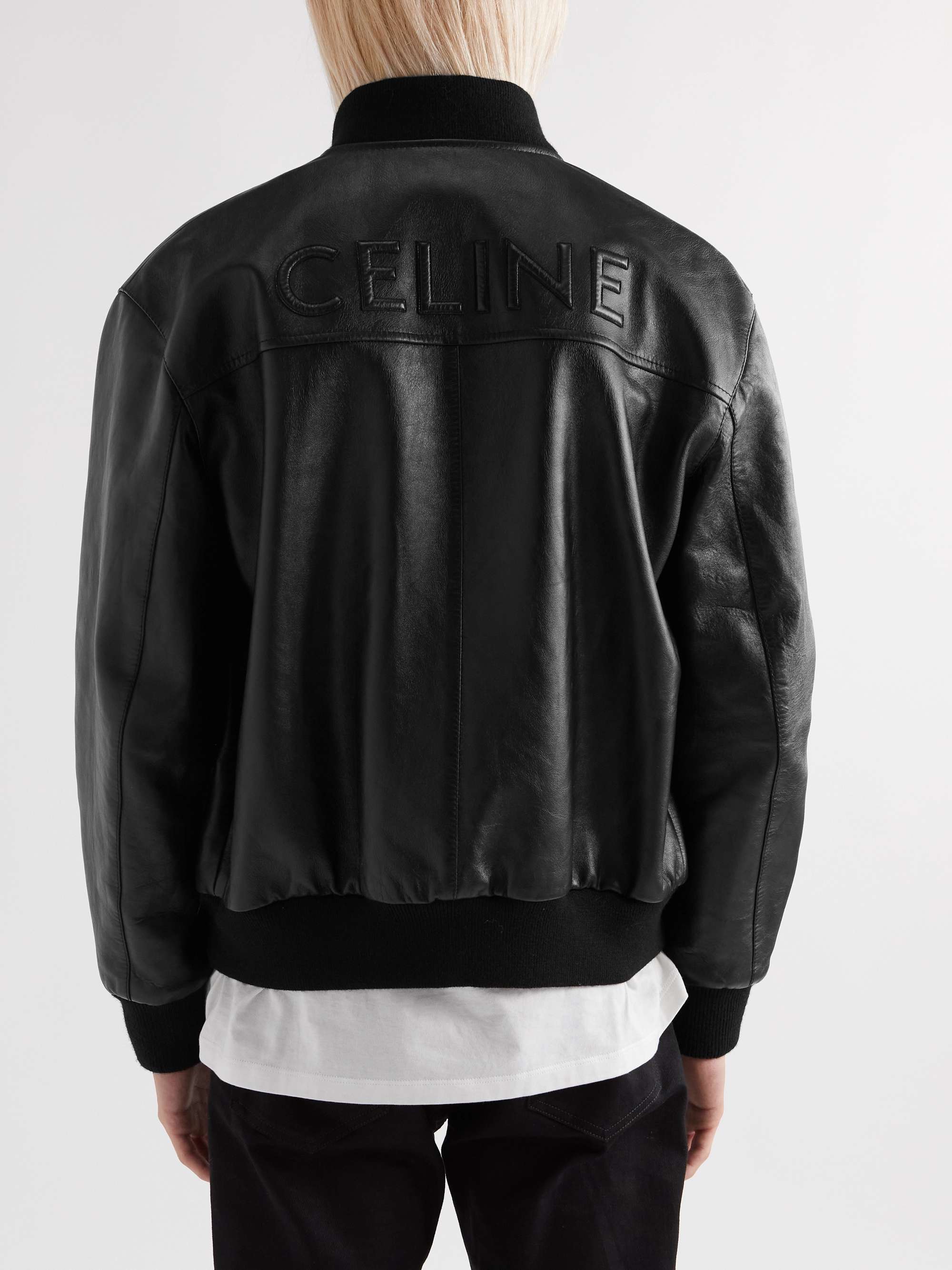 CELINE HOMME Bomber in pelle con logo goffrato