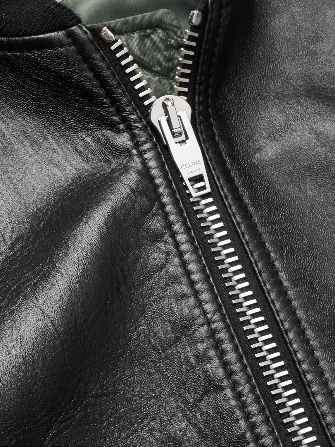 Celine Logo-embossed Leather Bomber Jacket In Black