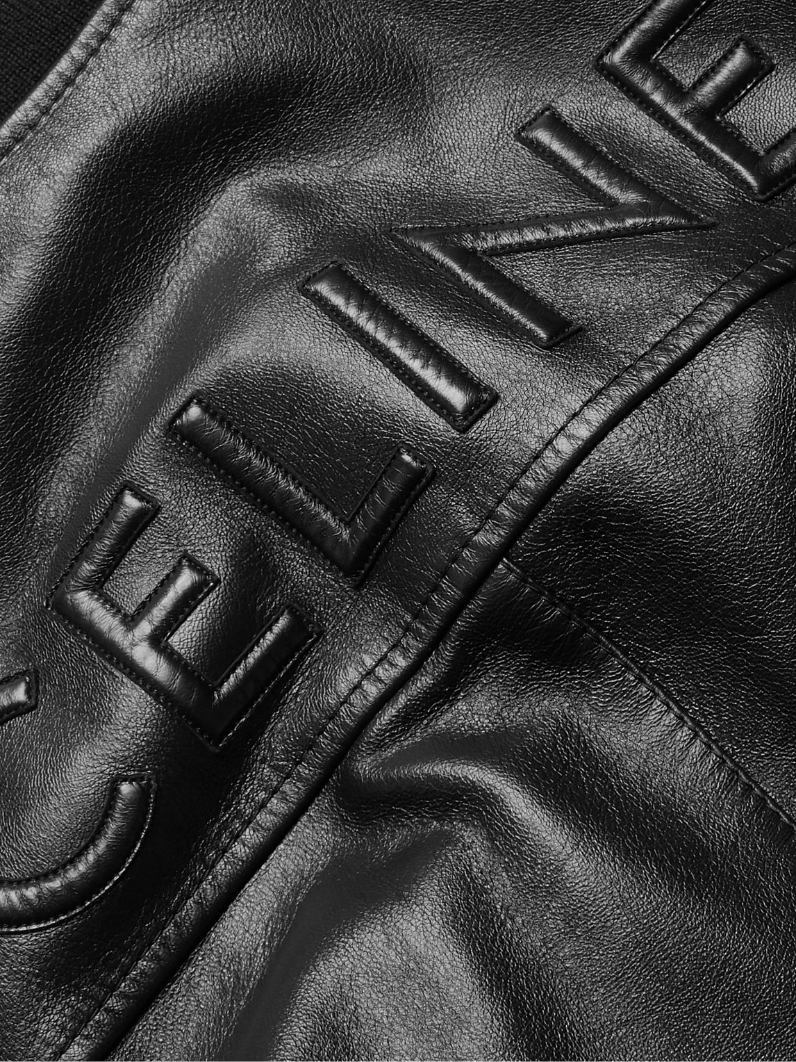 Celine Logo-embossed Leather Bomber Jacket In Black
