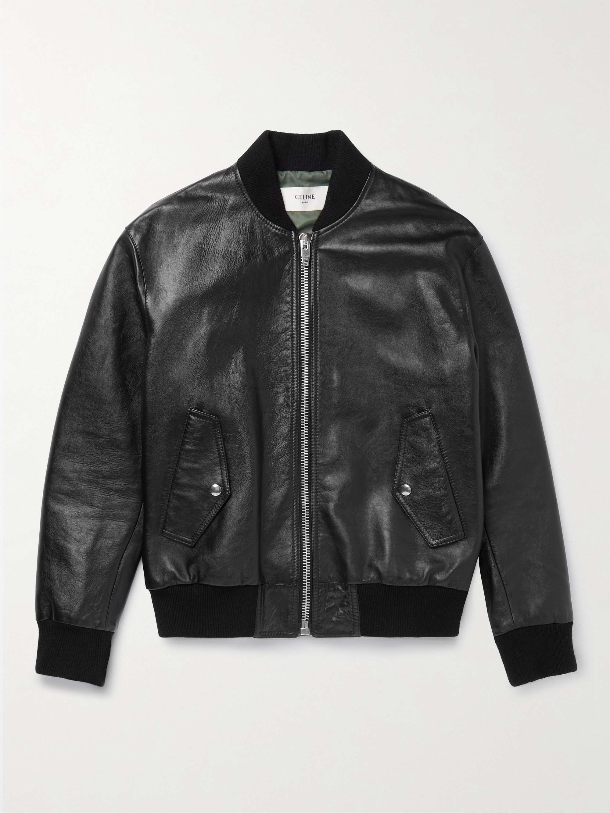 CELINE Logo-Embossed Leather Bomber Jacket