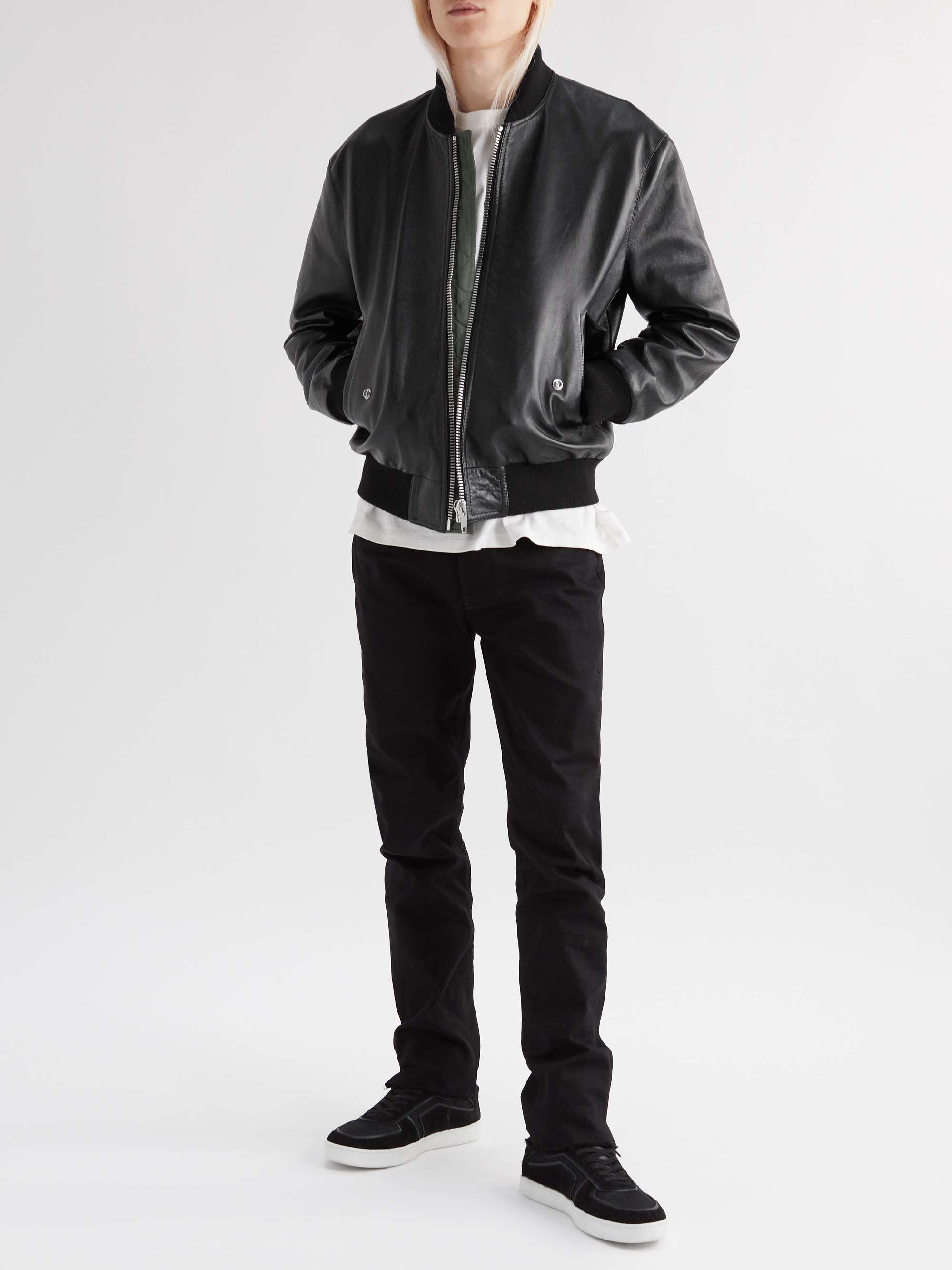 CELINE HOMME Logo-Embossed Leather Bomber Jacket for Men | MR PORTER