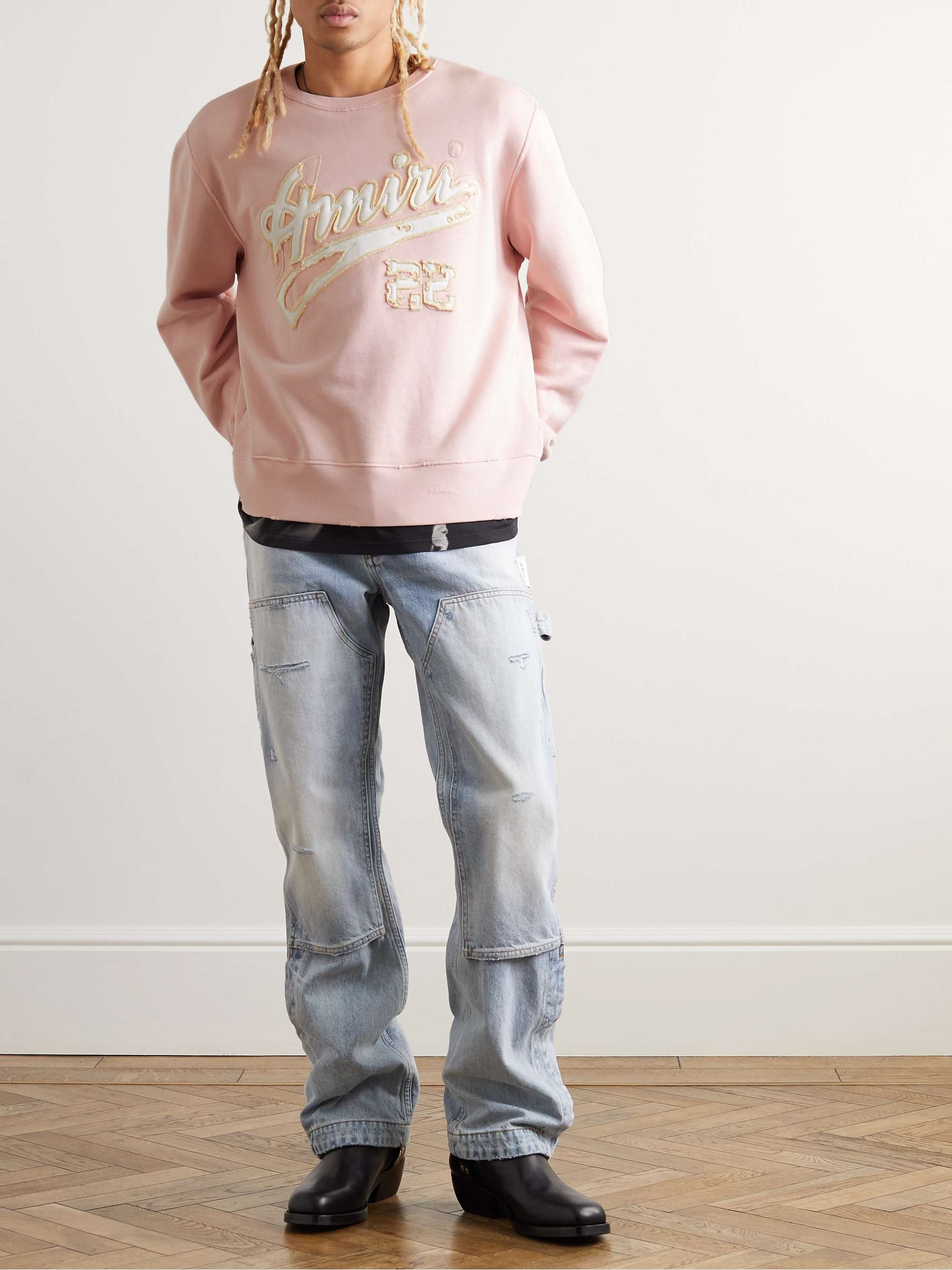 AMIRI Logo-Appliquéd Distressed Cotton-Jersey Sweatshirt