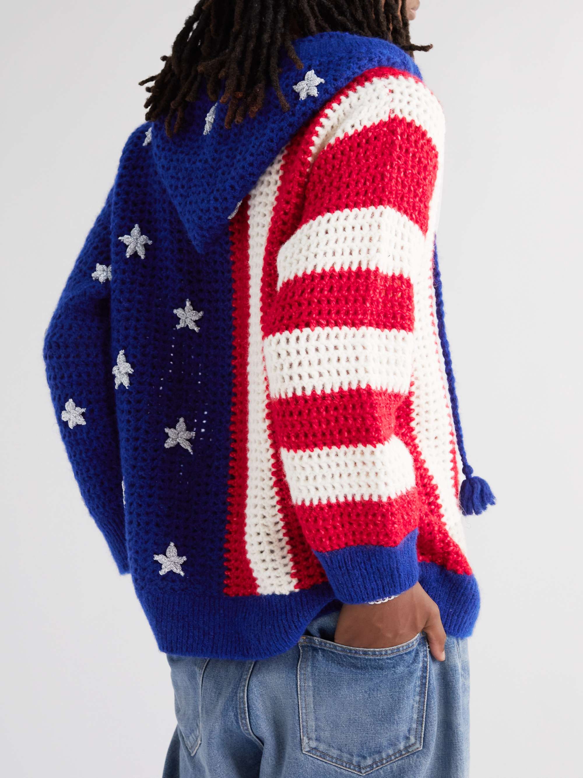 CELINE HOMME Lurex-Trimmed Crocheted Alpaca-Blend Hoodie