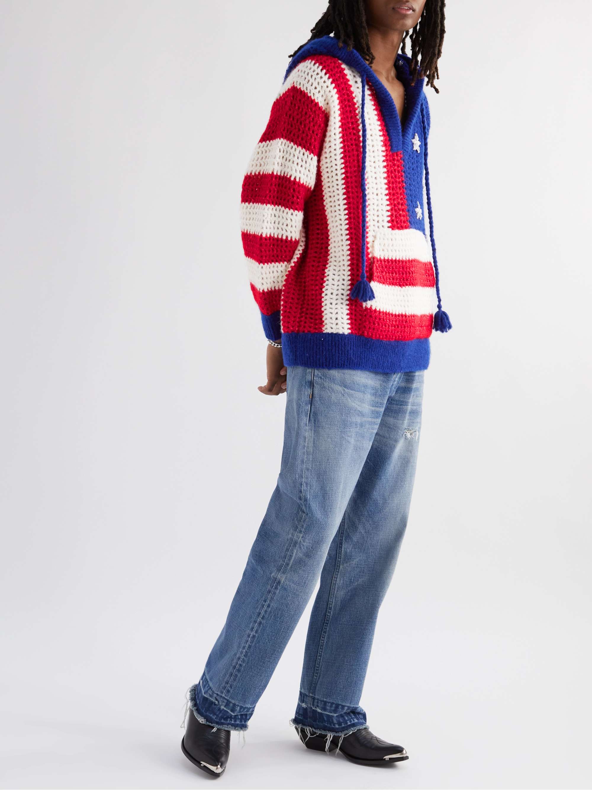 CELINE HOMME Lurex-Trimmed Crocheted Alpaca-Blend Hoodie