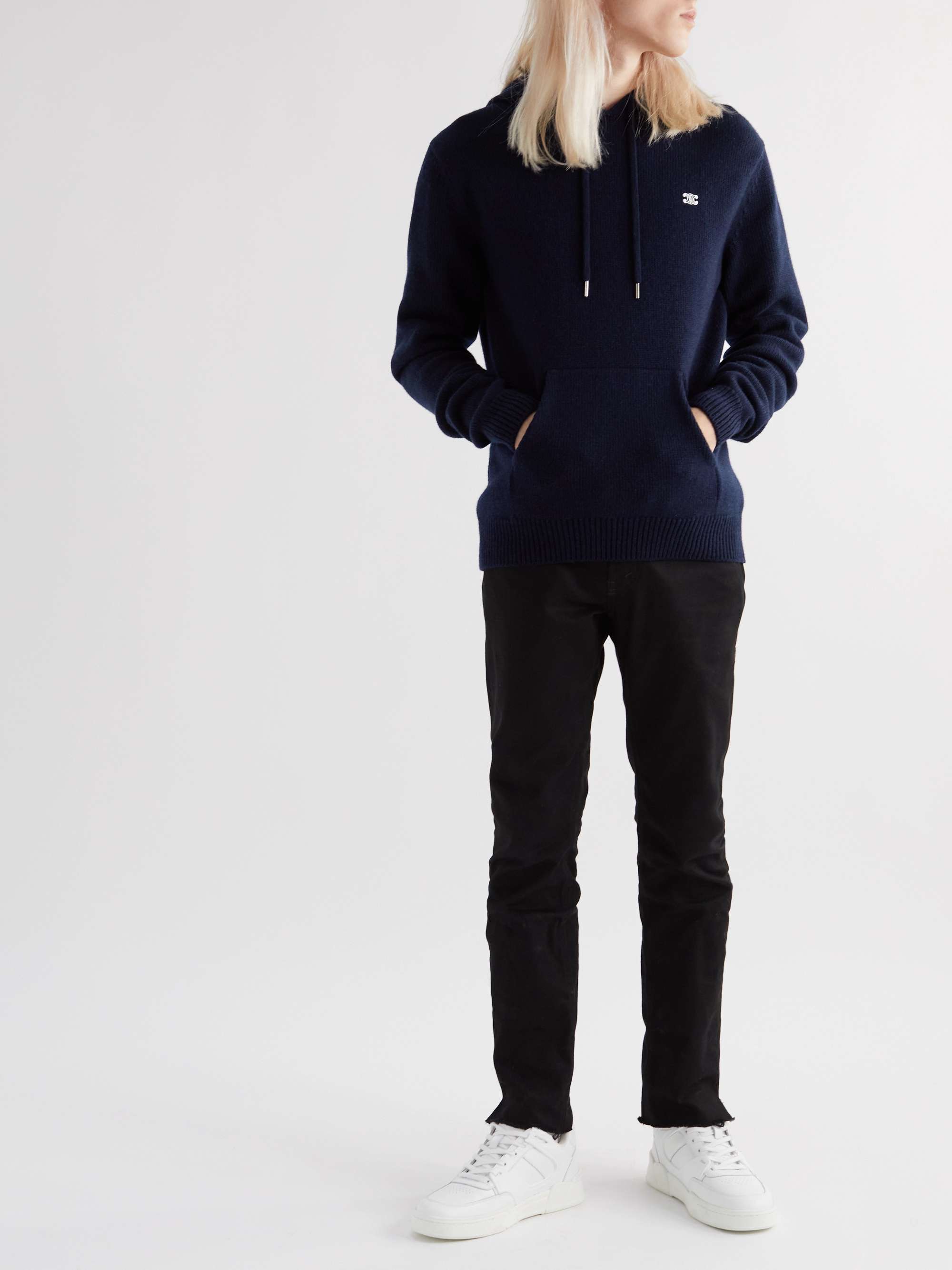 CELINE HOMME Logo-Embroidered Wool and Cashmere-Blend Hoodie