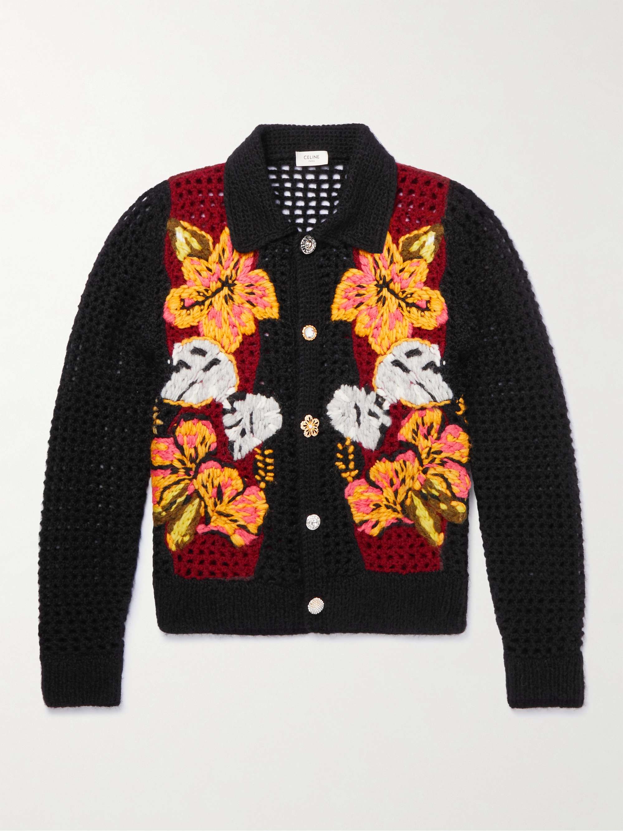 CELINE Embellished Crocheted Alpaca-Blend Cardigan