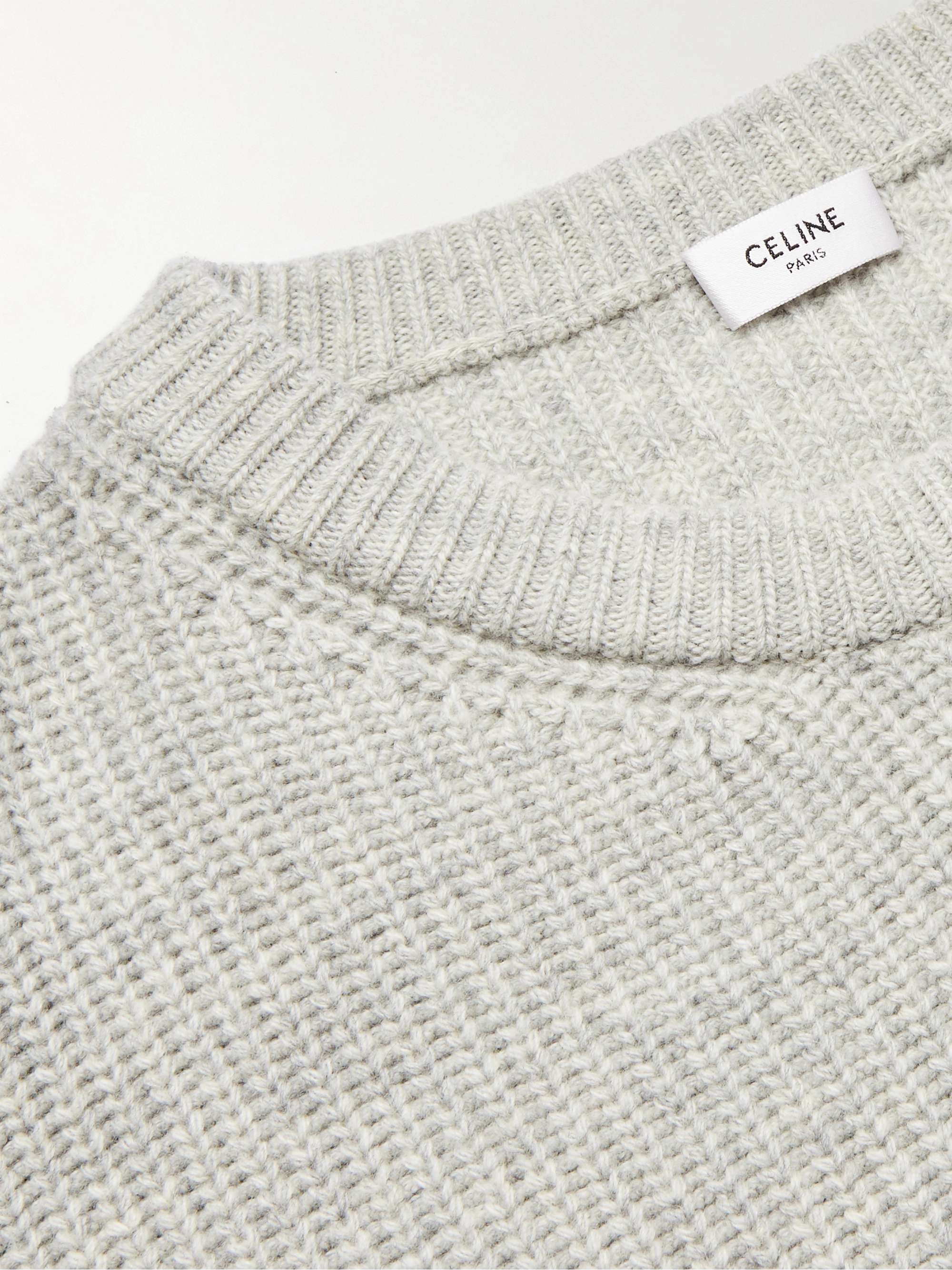 CELINE Crystal-Embellished Logo-Appliquéd Wool Sweater