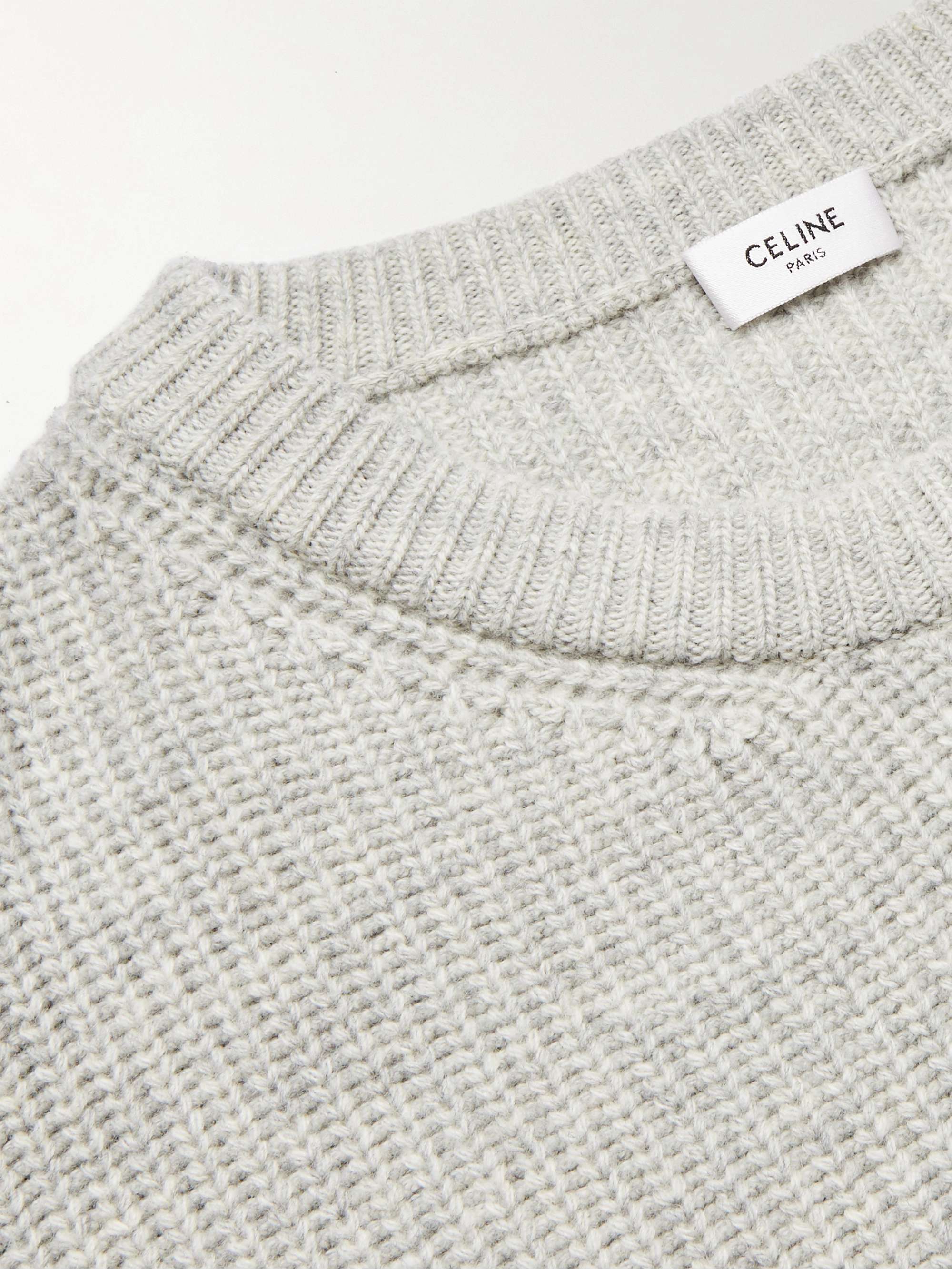 CELINE HOMME Crystal-Embellished Logo-Appliquéd Wool Sweater