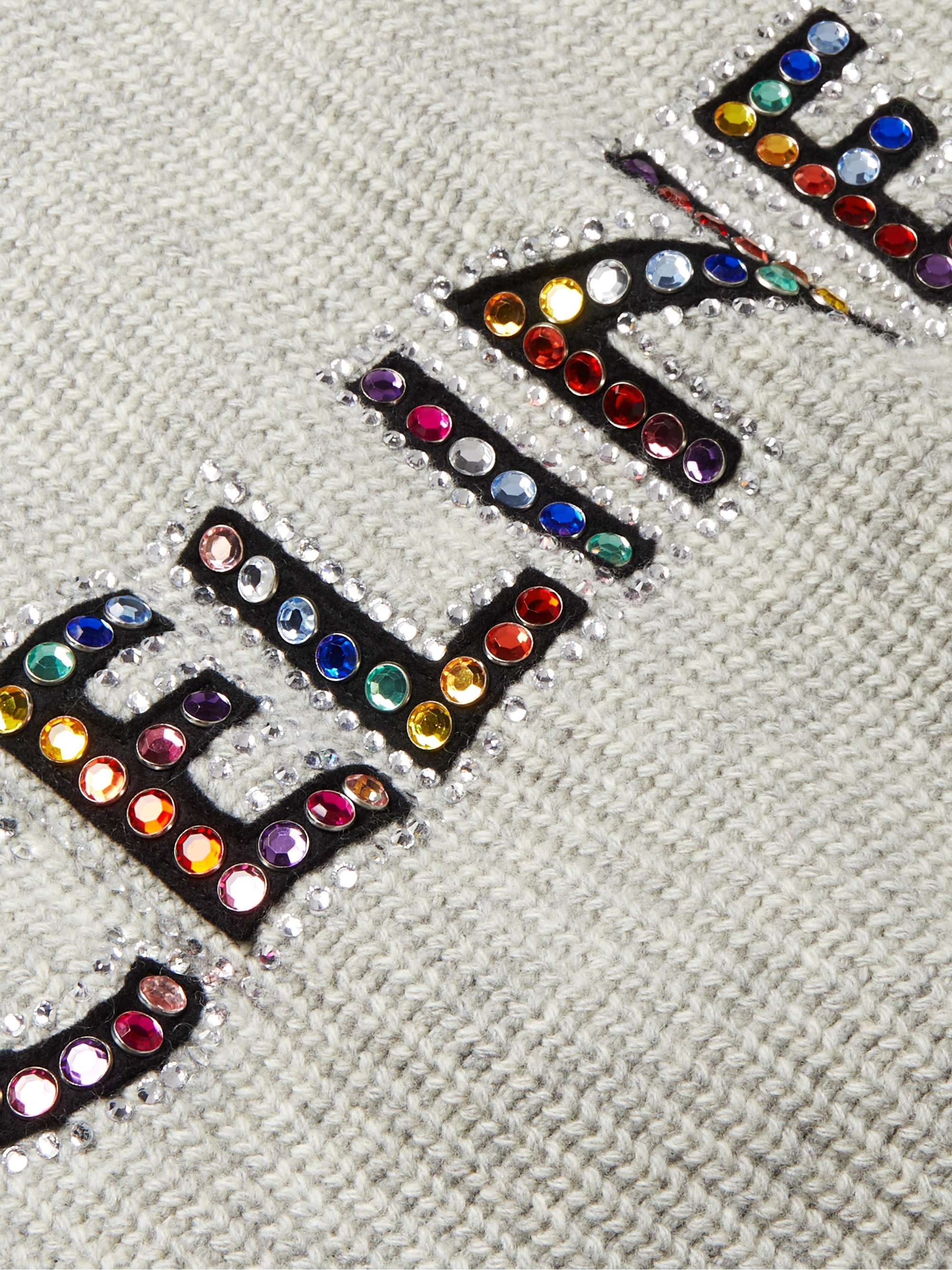 CELINE Crystal-Embellished Logo-Appliquéd Wool Sweater