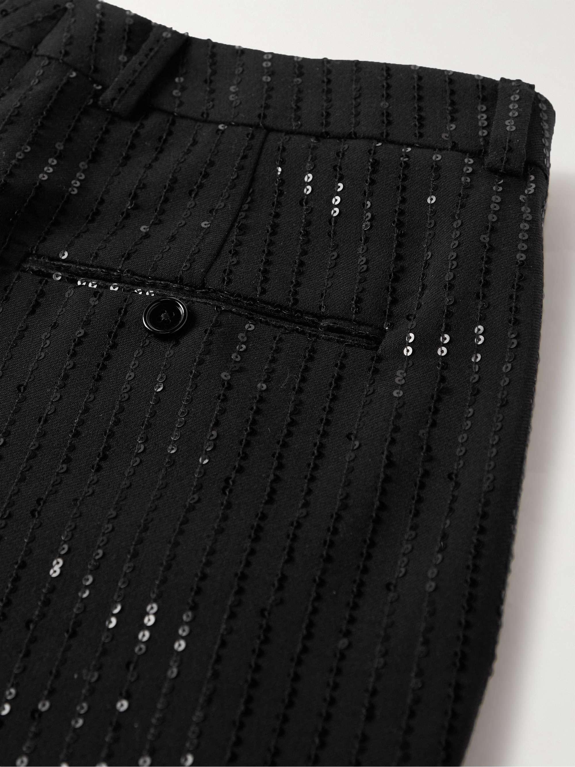 CELINE HOMME Straight-Leg Striped Sequin-Embellished Wool Trousers