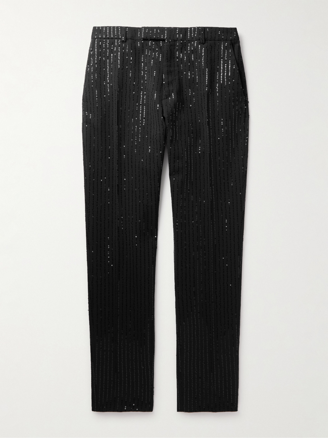 Straight-Leg Striped Sequin-Embellished Wool Trousers
