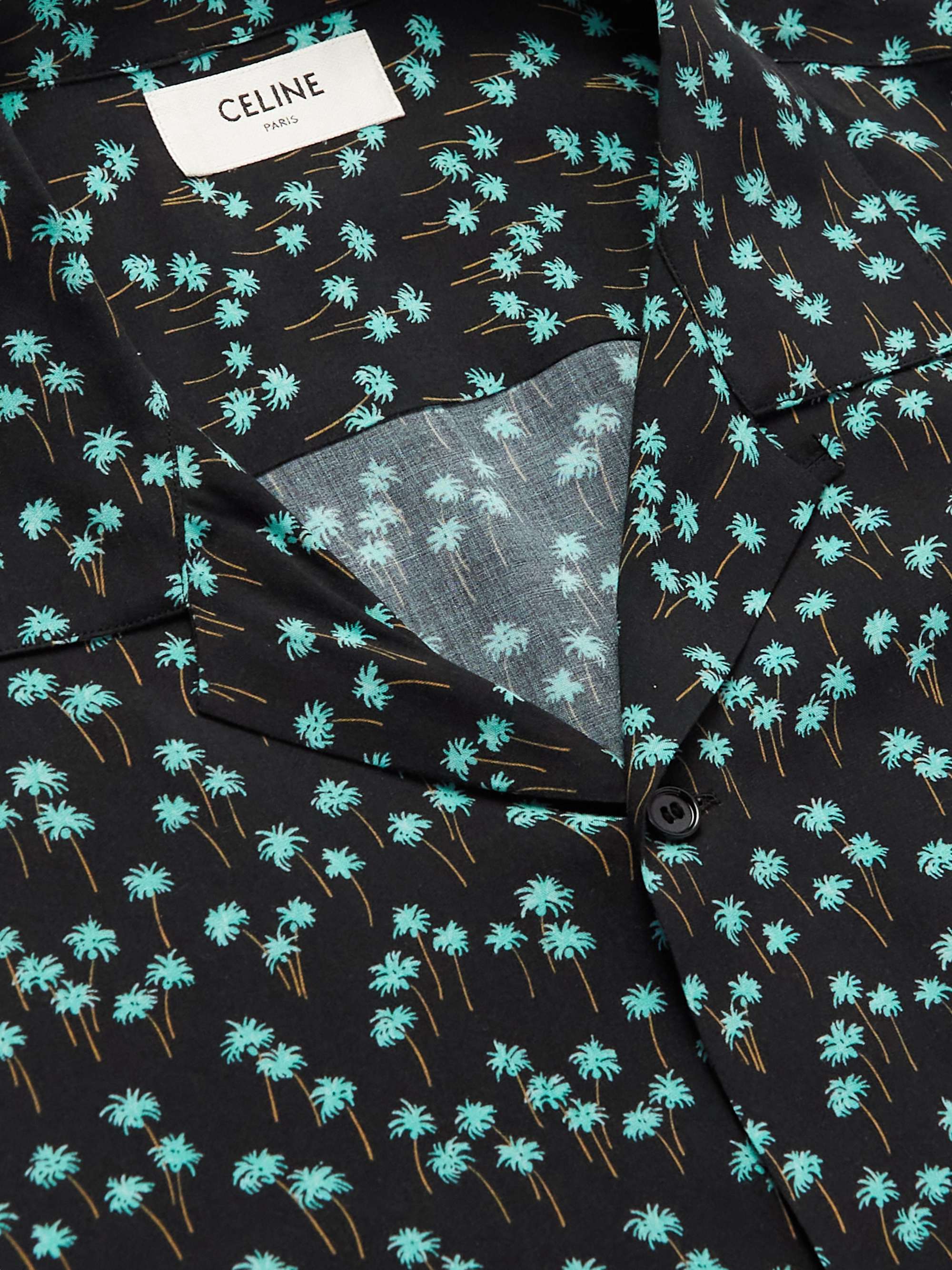CELINE HOMME Convertible-Collar Printed Crepe Shirt