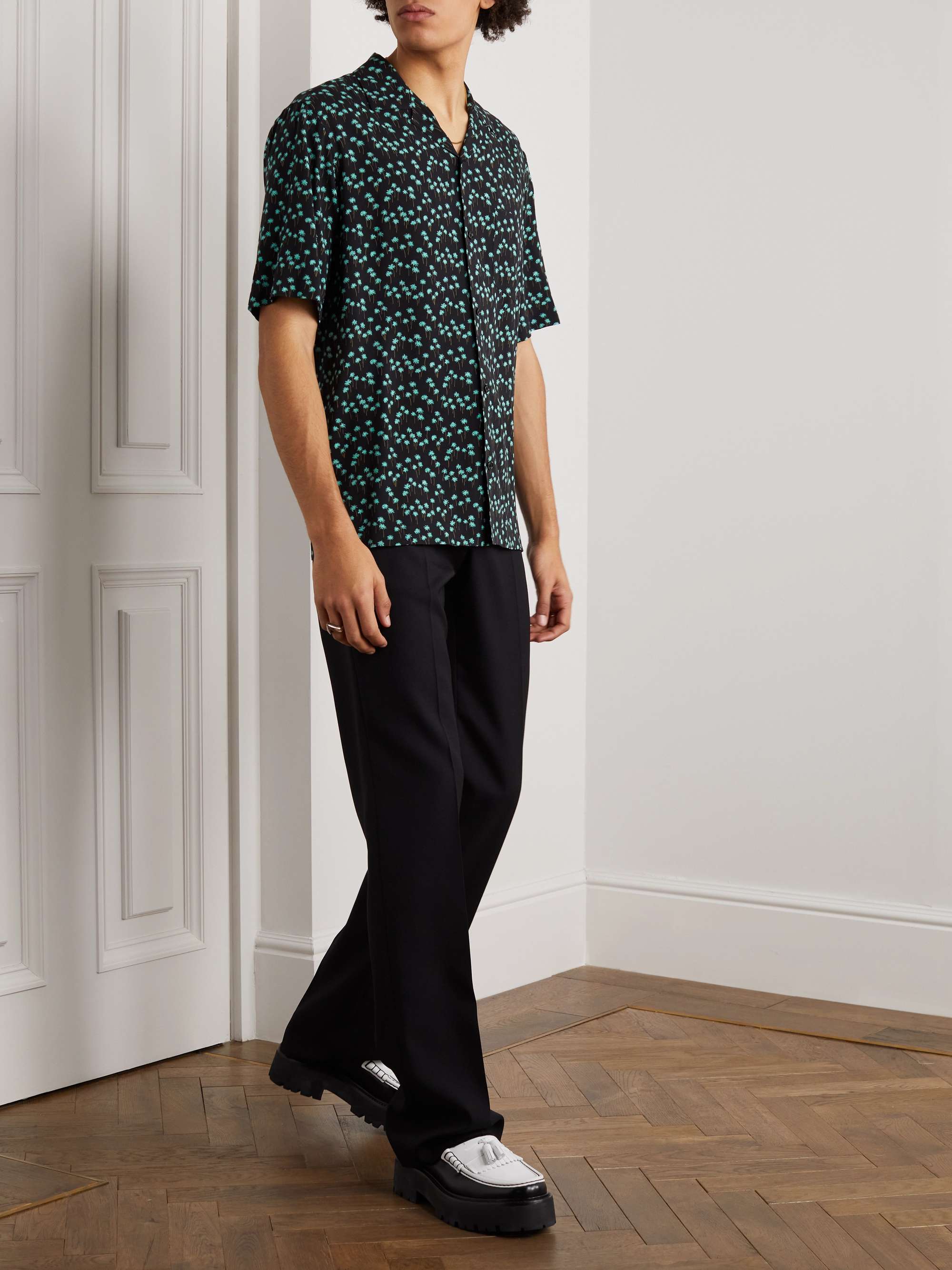 CELINE HOMME Convertible-Collar Printed Crepe Shirt