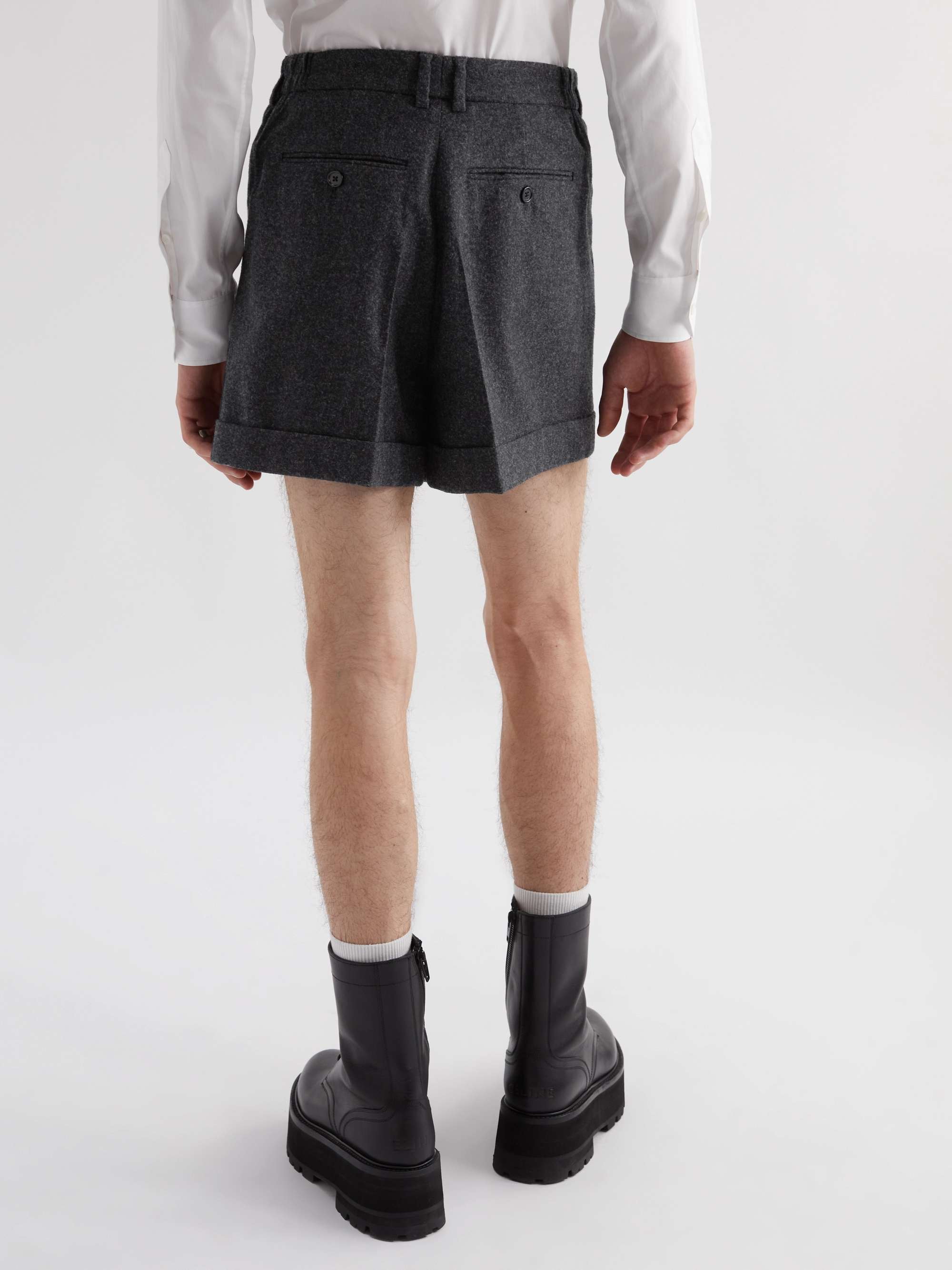 CELINE HOMME Straight-Leg Pleated Virgin Wool Shorts