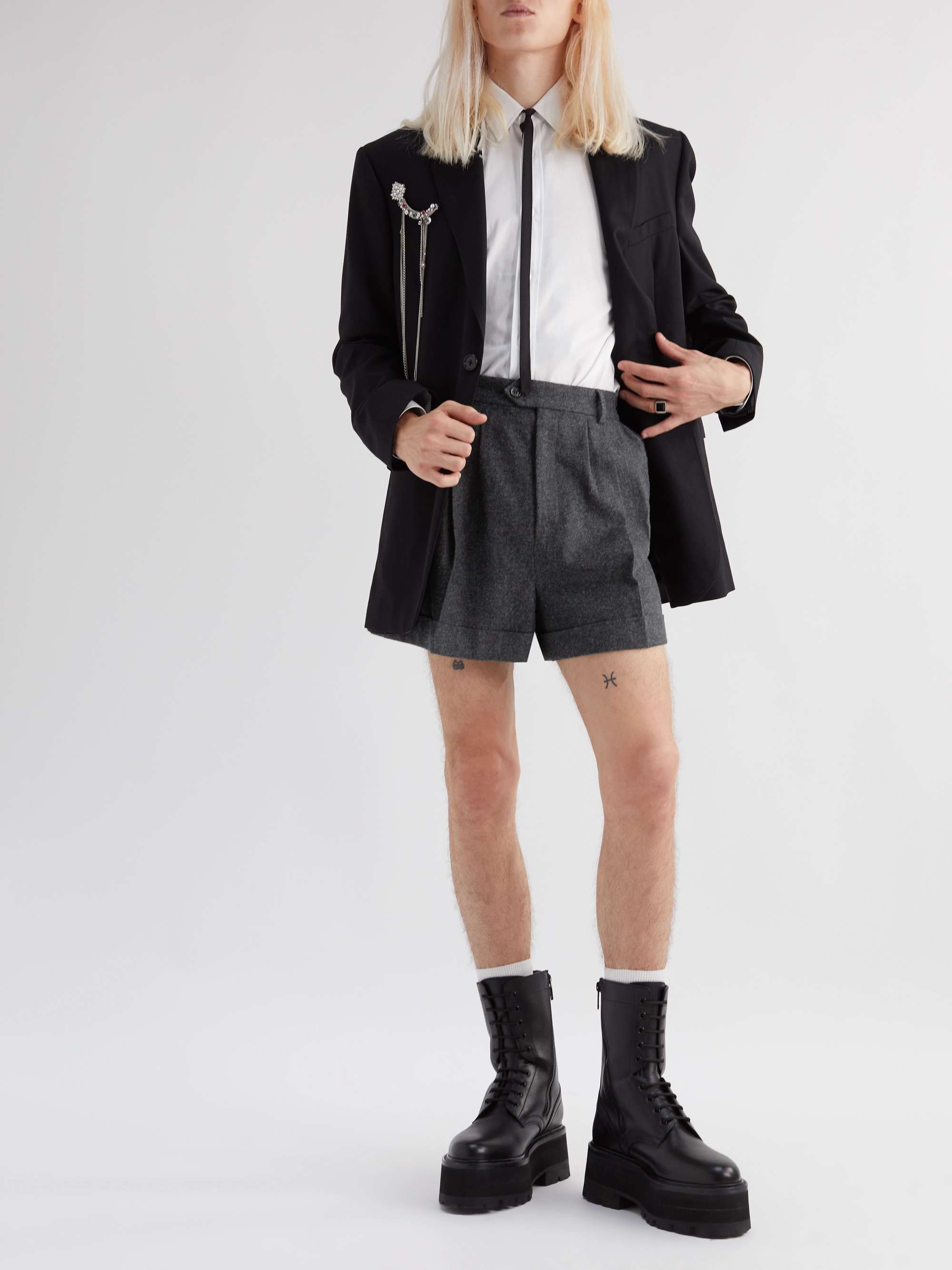 CELINE HOMME Straight-Leg Pleated Virgin Wool Shorts