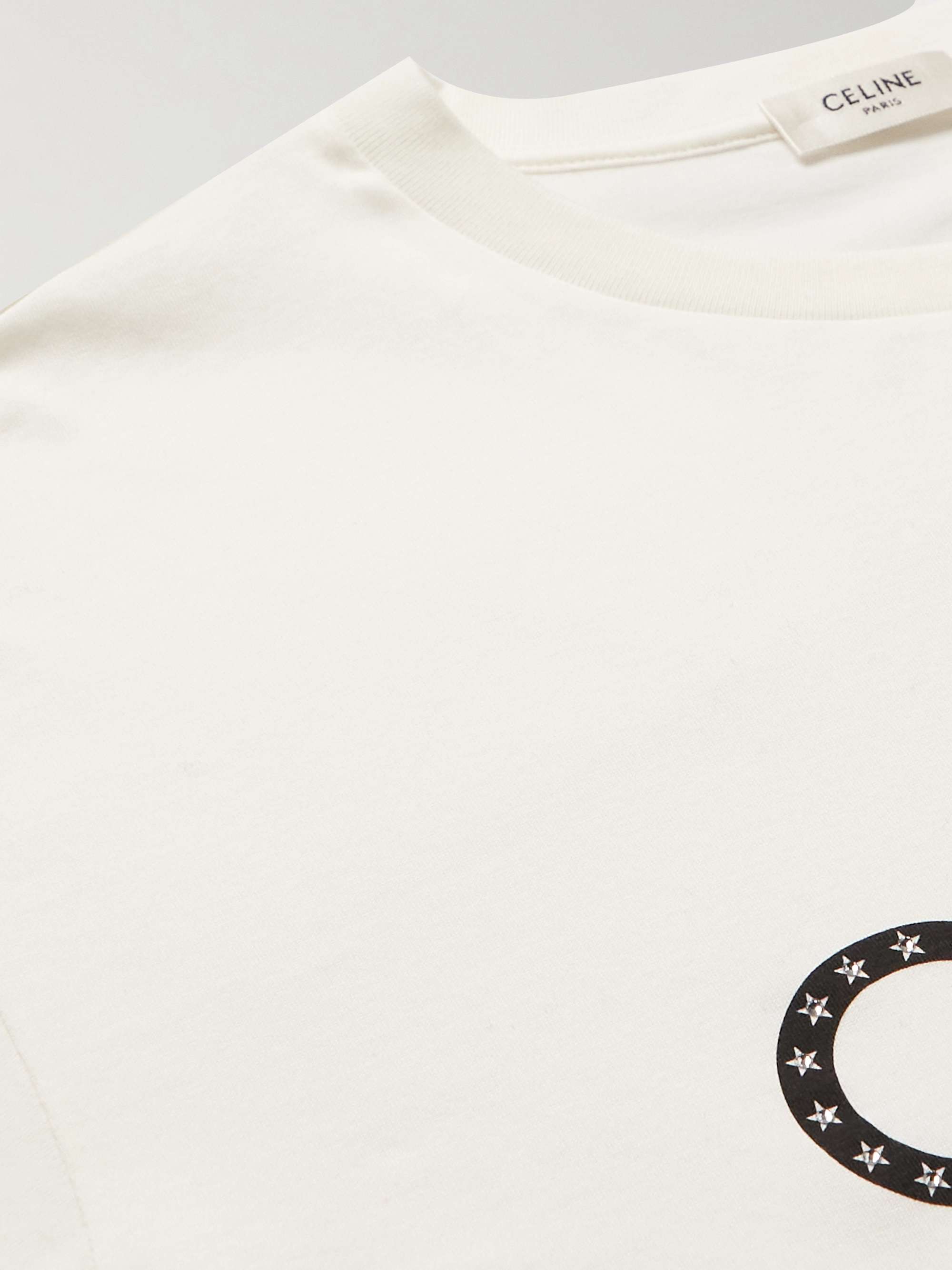 CELINE Crystal-Embellished Logo-Print Cotton-Jersey T-Shirt