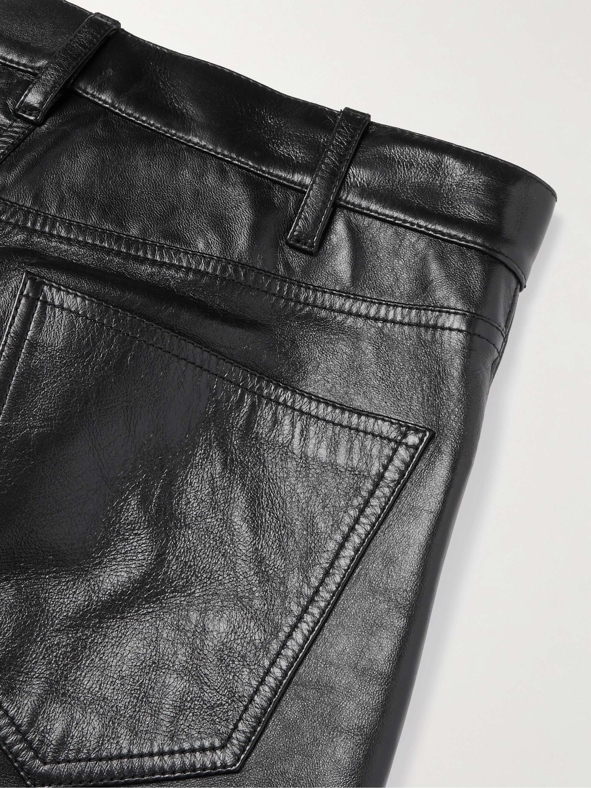 CELINE HOMME Panelled Full-Grain Leather Trousers