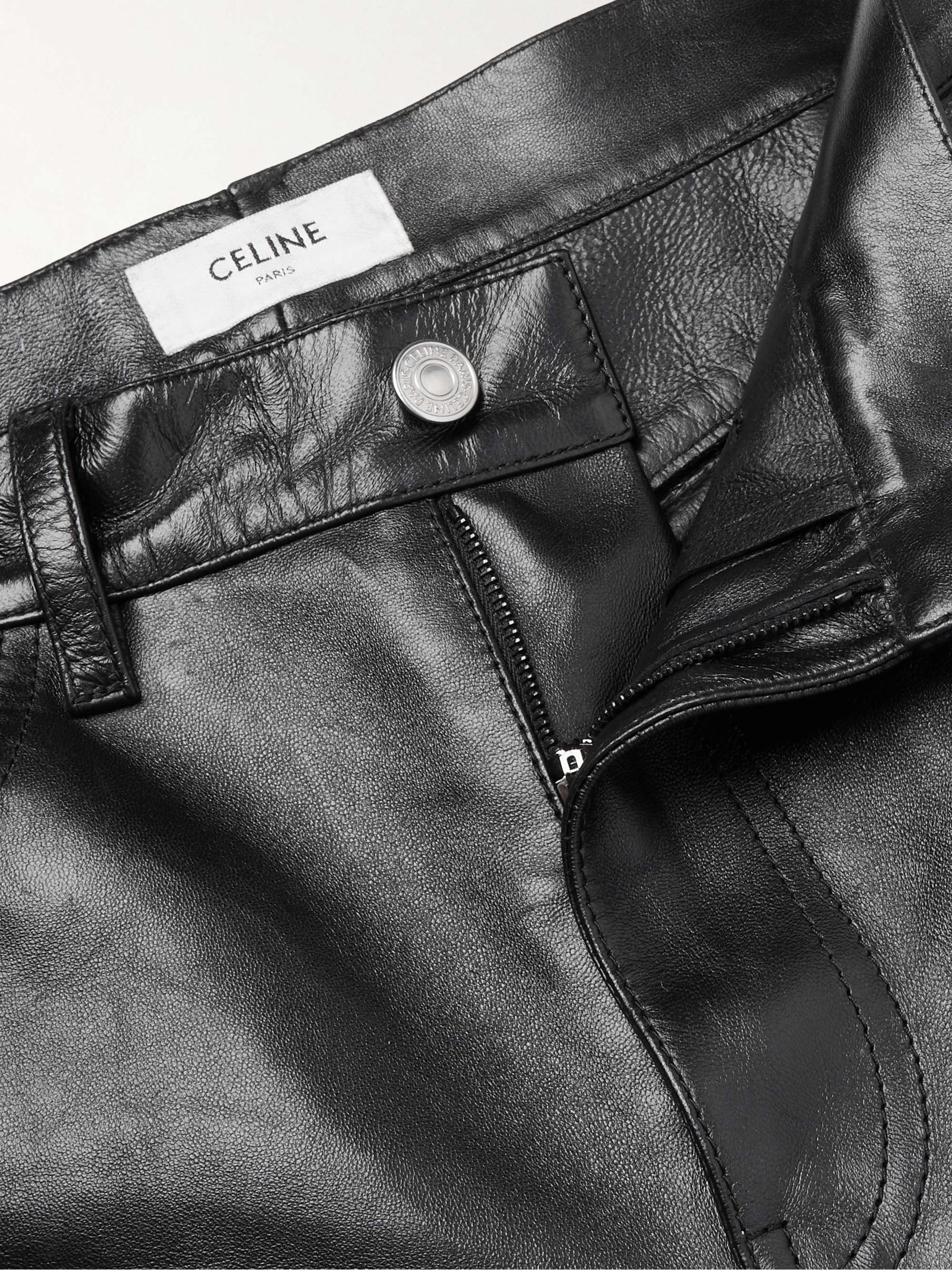 CELINE HOMME Panelled Full-Grain Leather Trousers