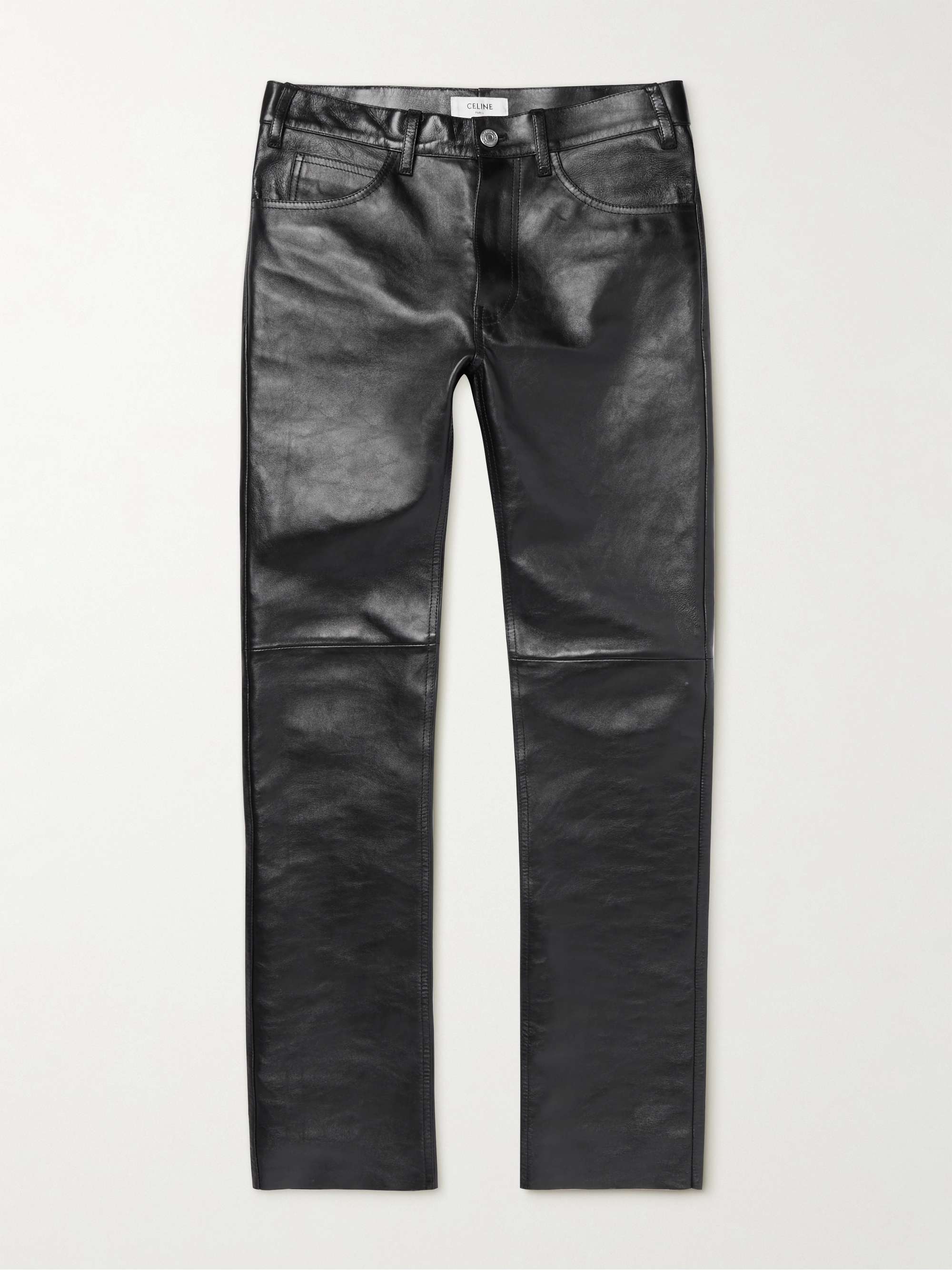 CELINE Panelled Full-Grain Leather Trousers