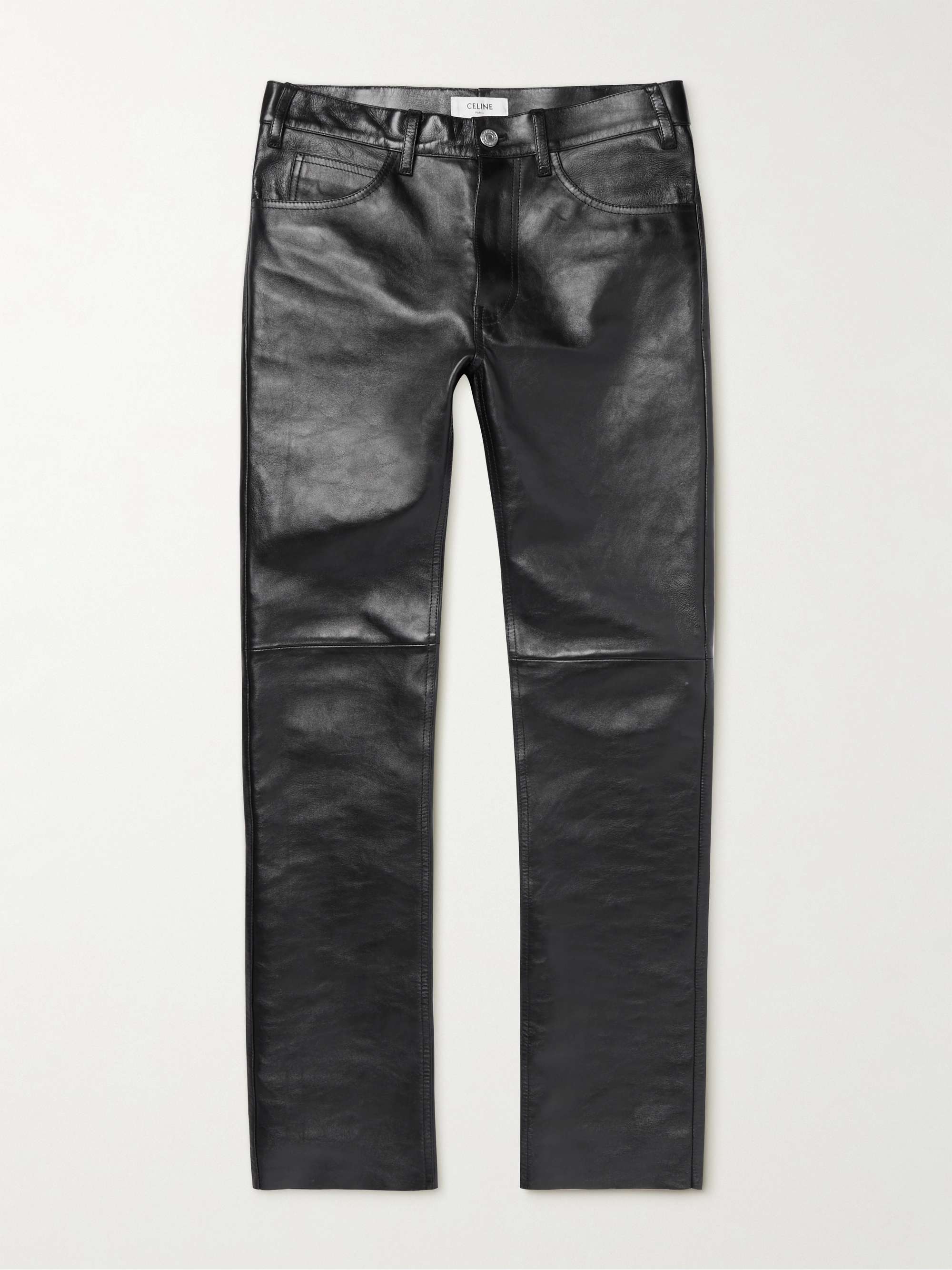 Panelled Full Grain Leather Trousers