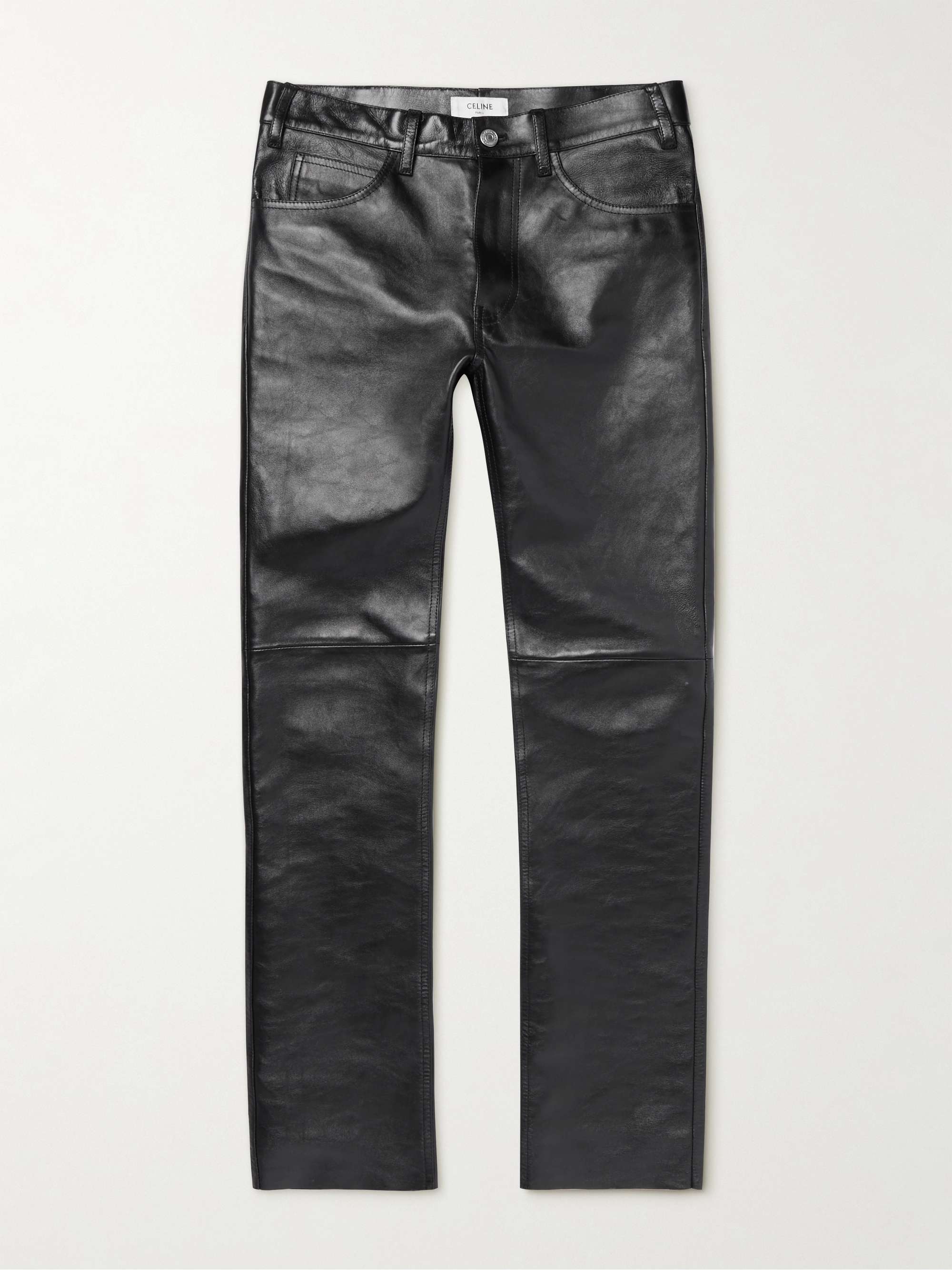 Panelled Full-Grain Leather Trousers