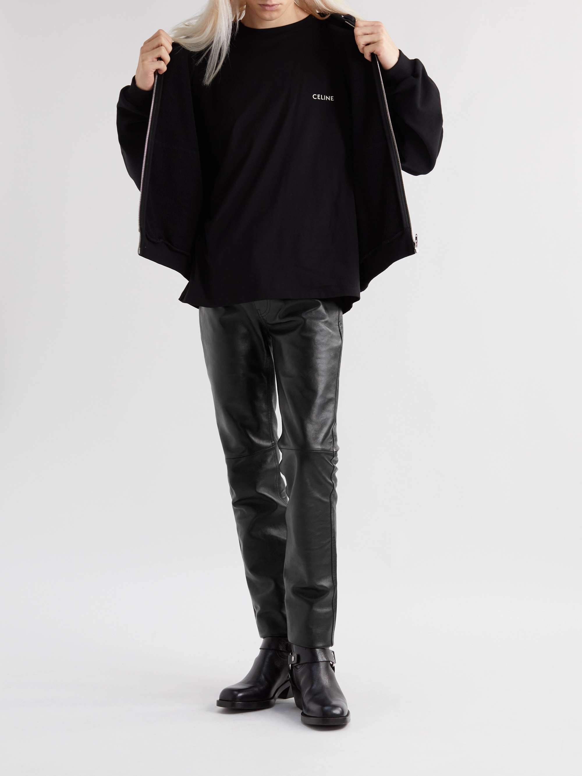 CELINE HOMME Panelled Full-Grain Leather Trousers for Men