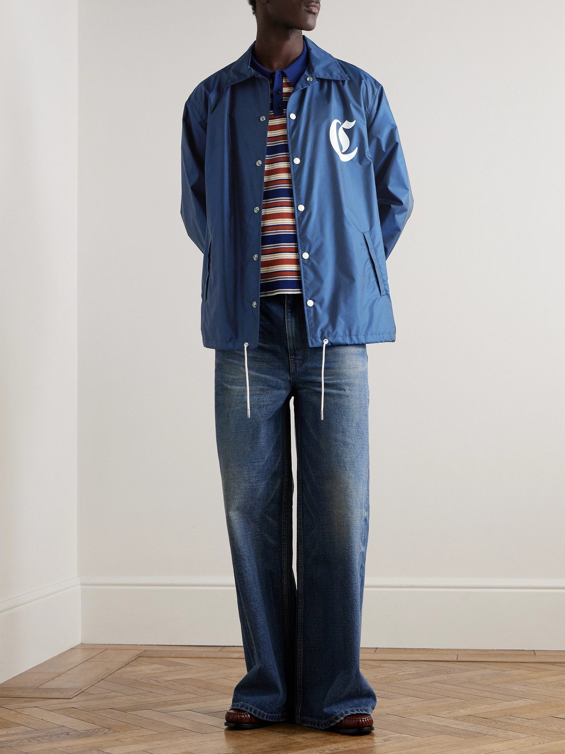 Celine Logo-print Shell Coach Jacket In Blue
