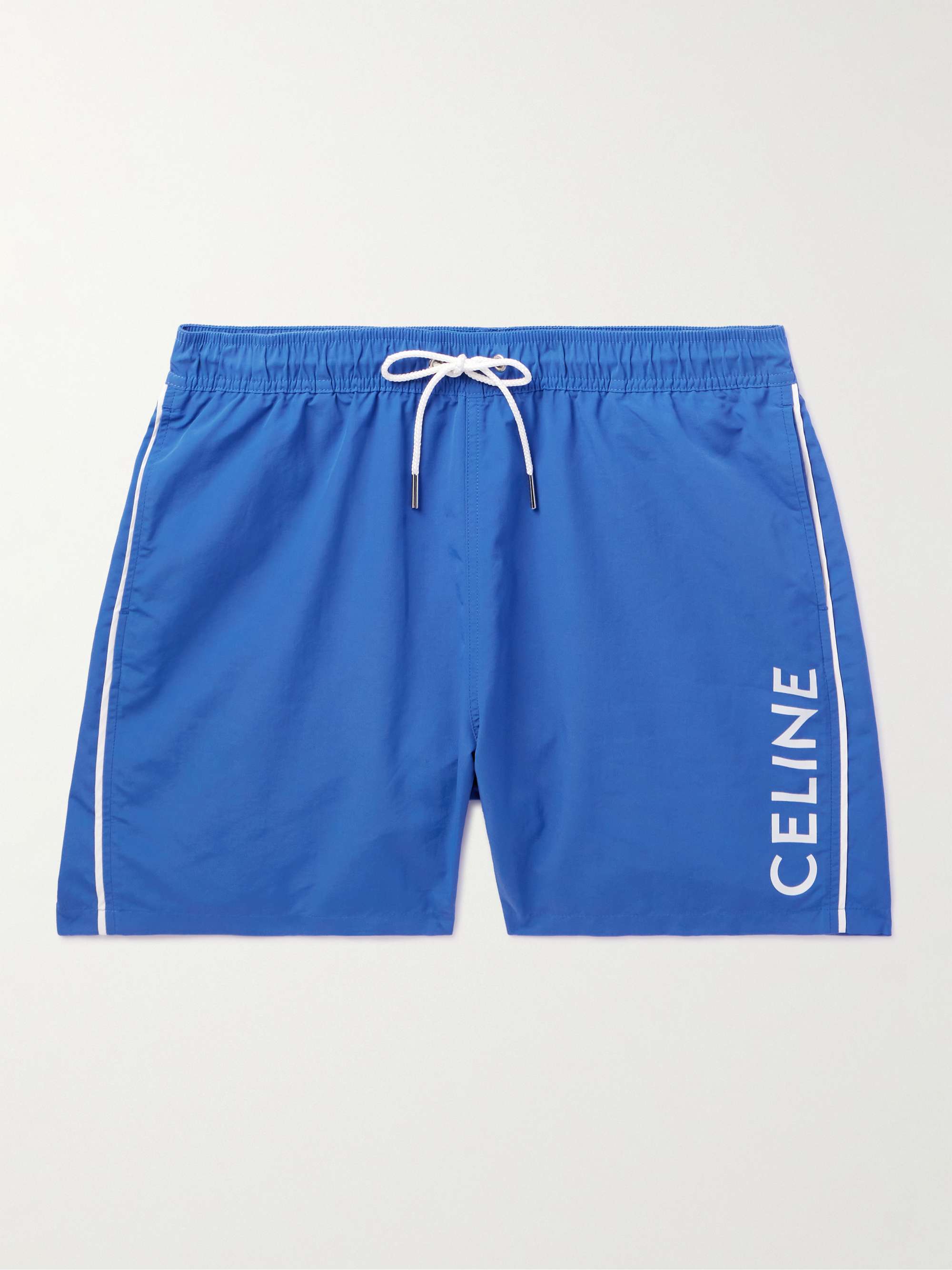 CELINE HOMME Logo-Print Straight-Leg Mid-Length Swim Shorts for Men ...