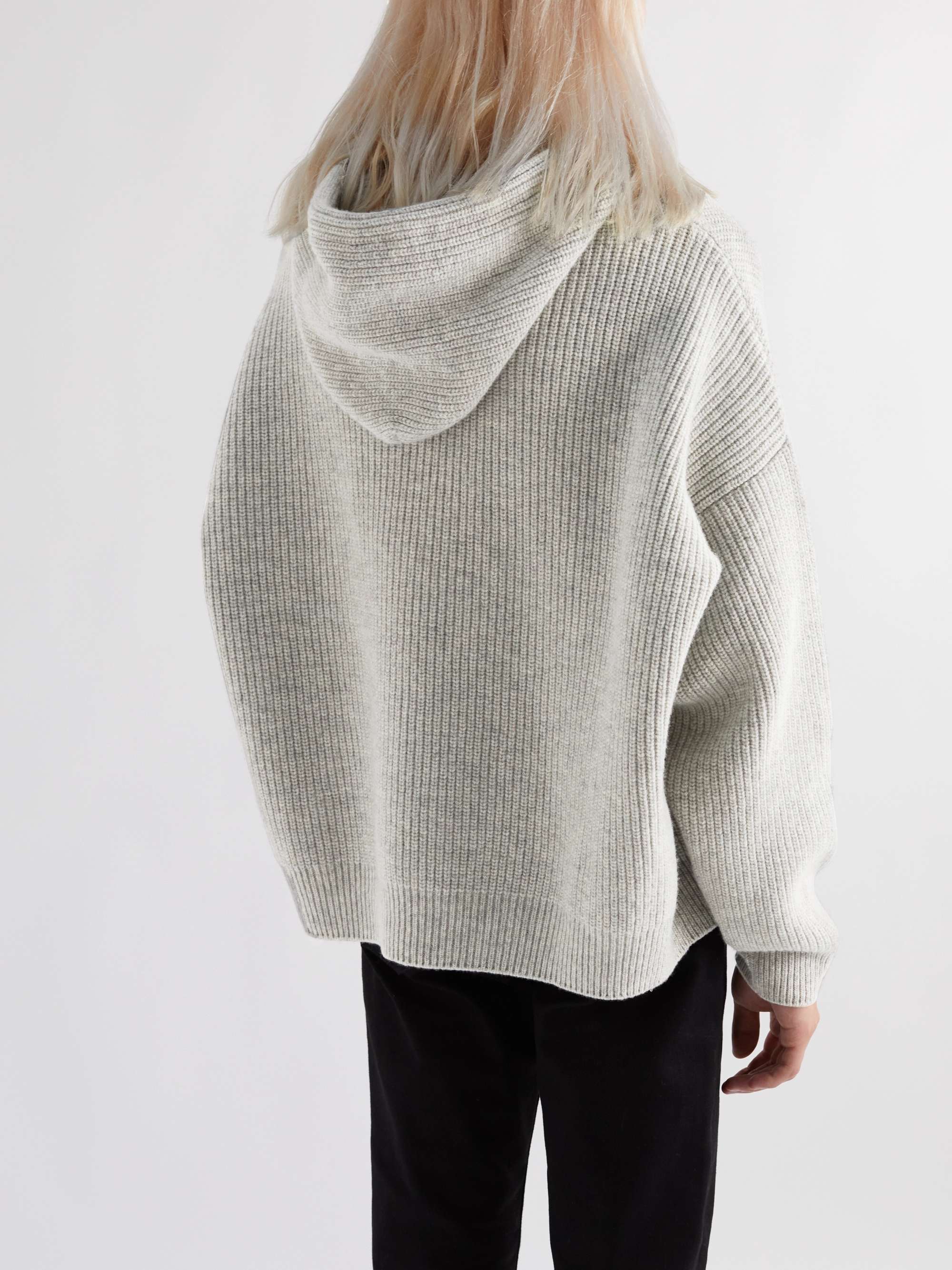 CELINE HOMME Logo-Appliquéd Ribbed Wool Hoodie