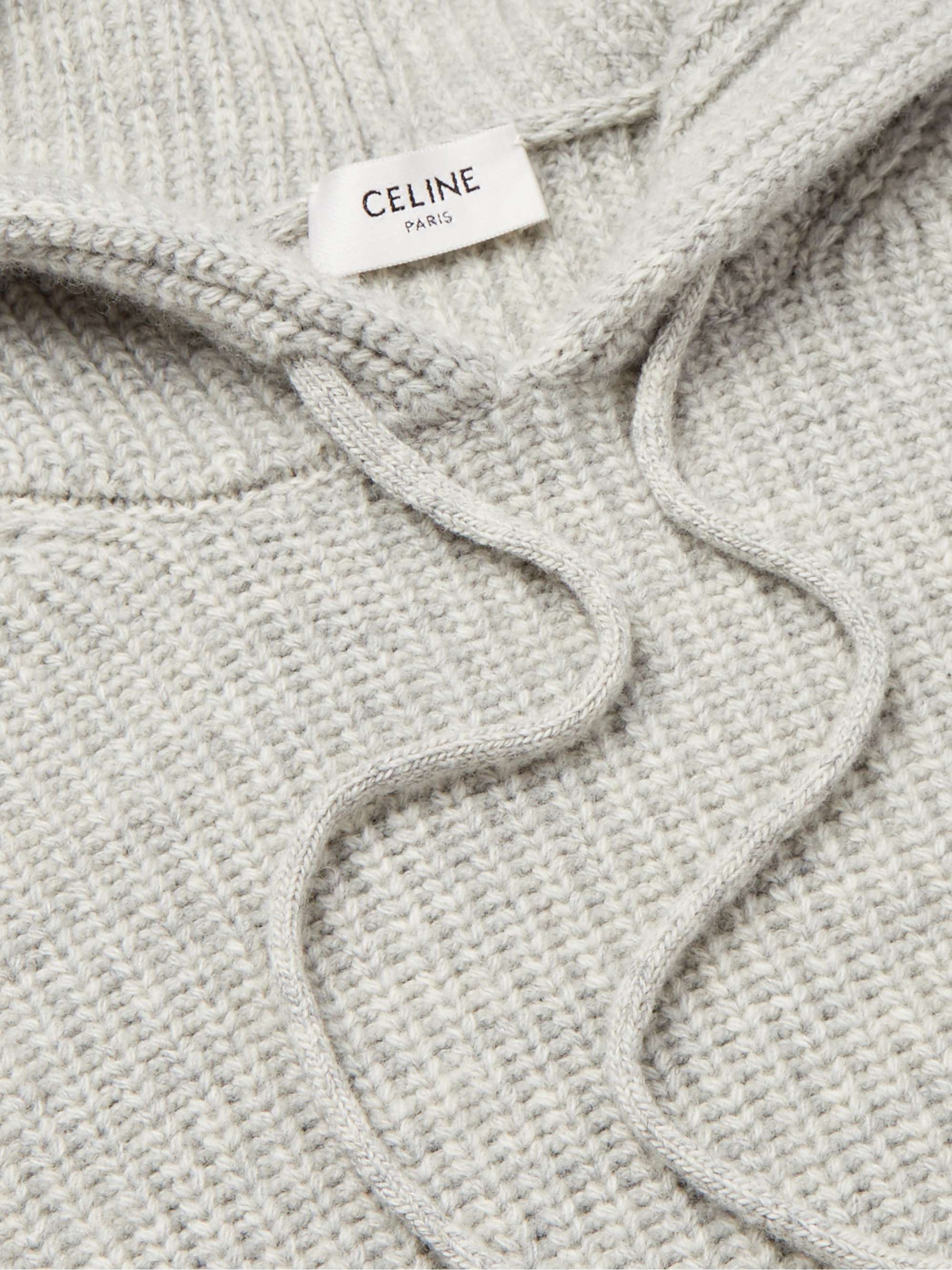 CELINE HOMME Logo-Appliquéd Ribbed Wool Hoodie