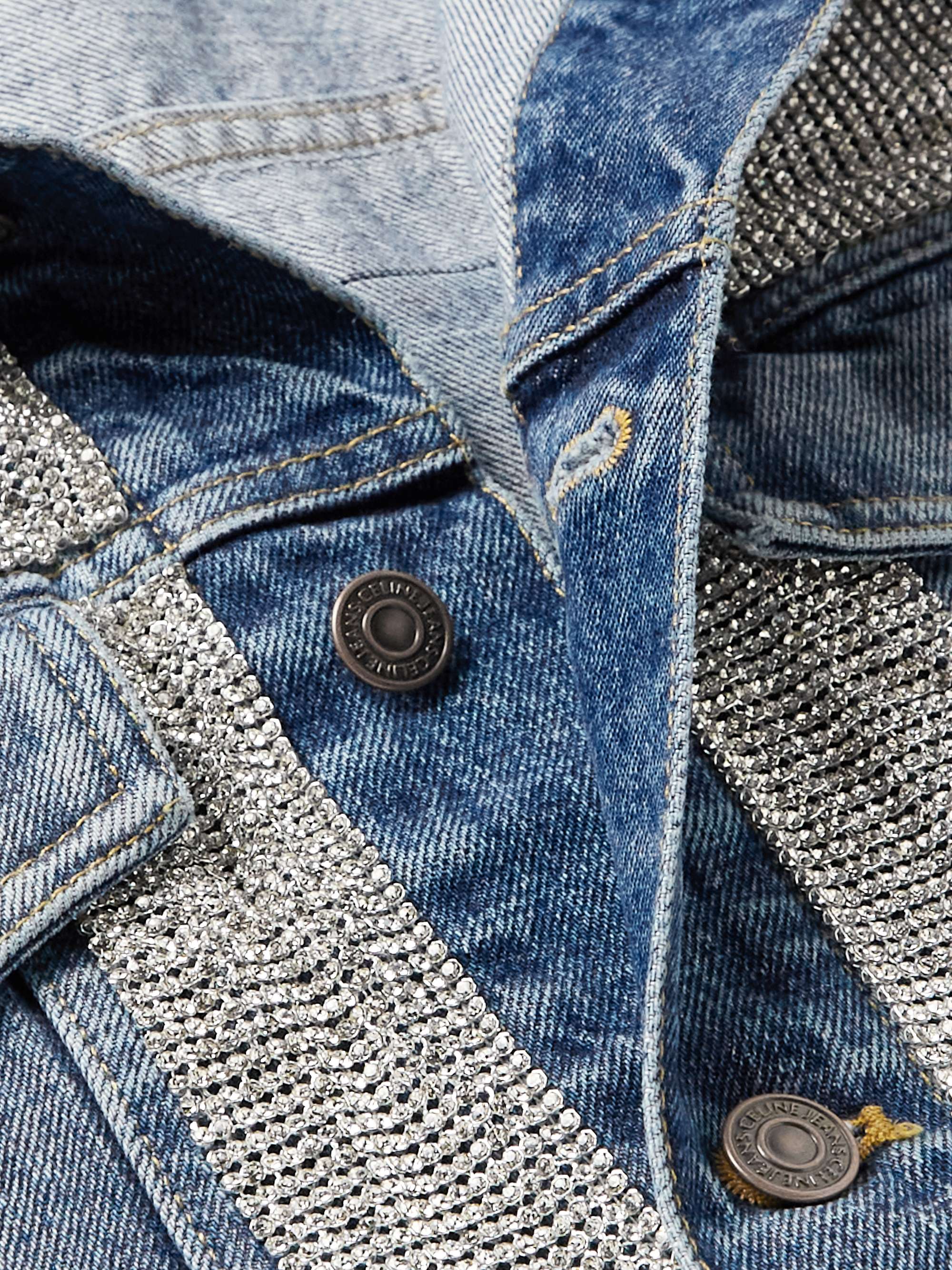 CELINE HOMME Oversized Crystal-Embellished Distressed Denim Gilet
