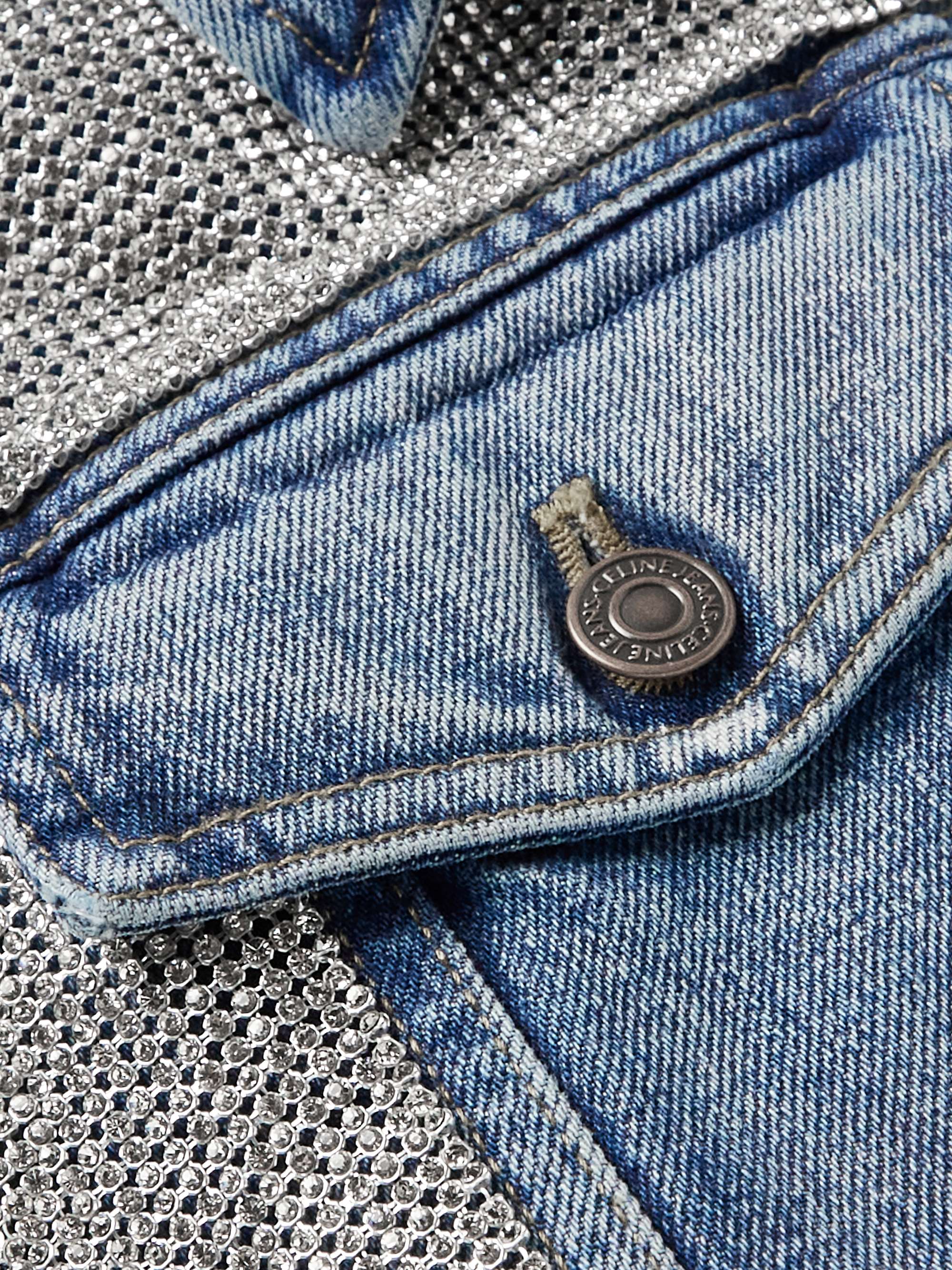 CELINE HOMME Oversized Crystal-Embellished Distressed Denim Gilet
