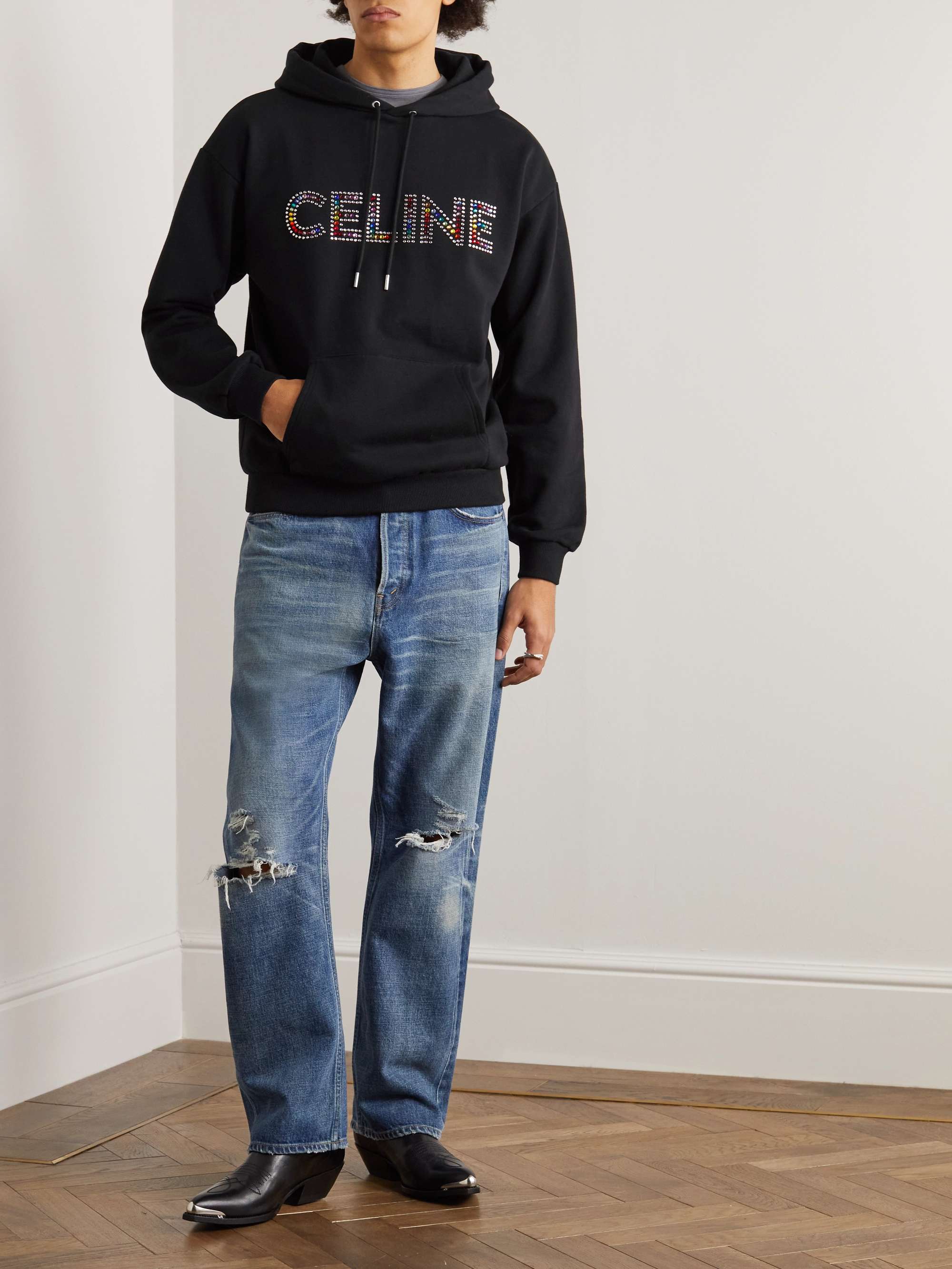 CELINE Logo-Embellished Cotton-Jersey Hoodie