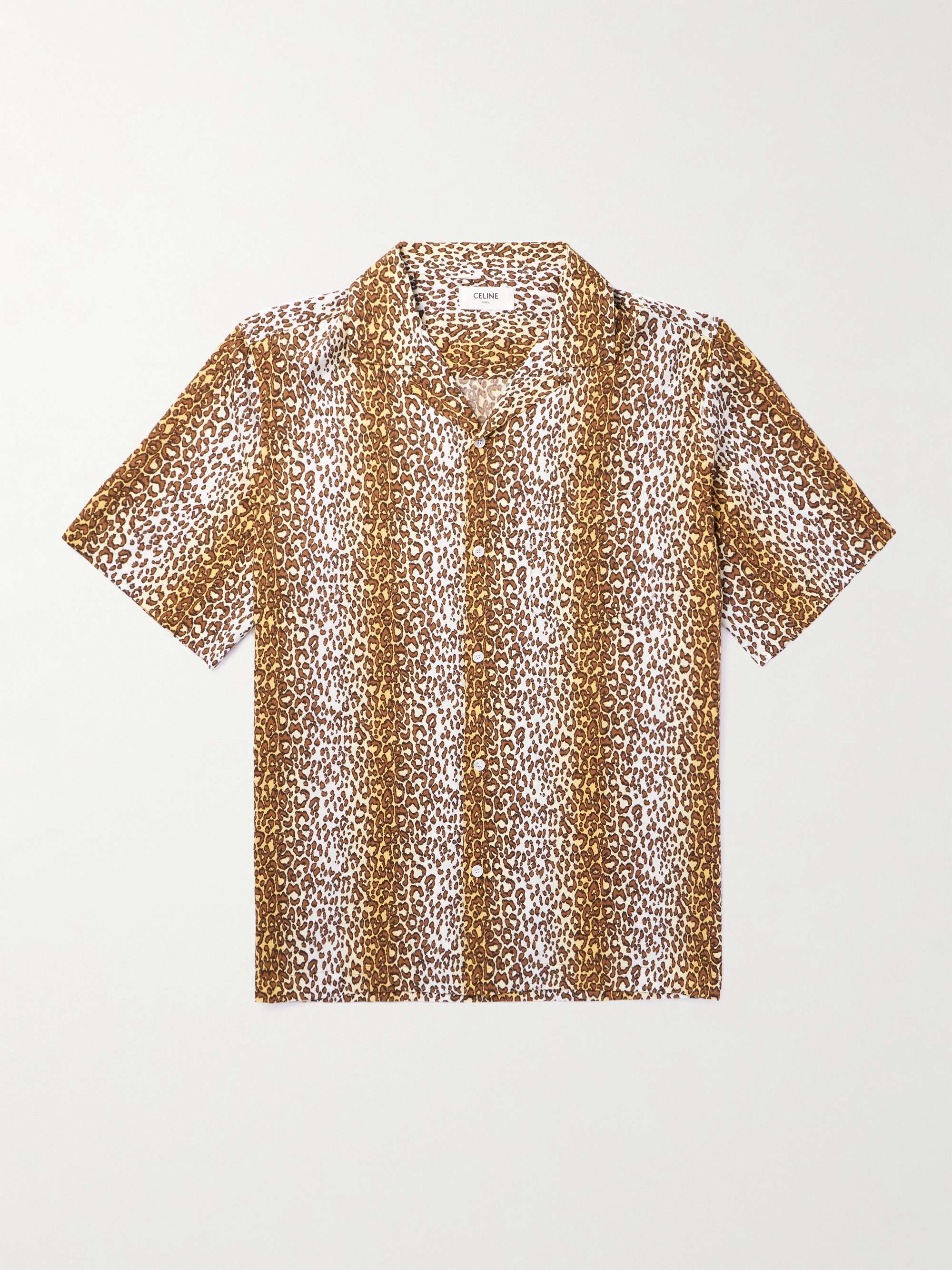 CELINE HOMME Camp-Collar Leopard-Print Voile Shirt